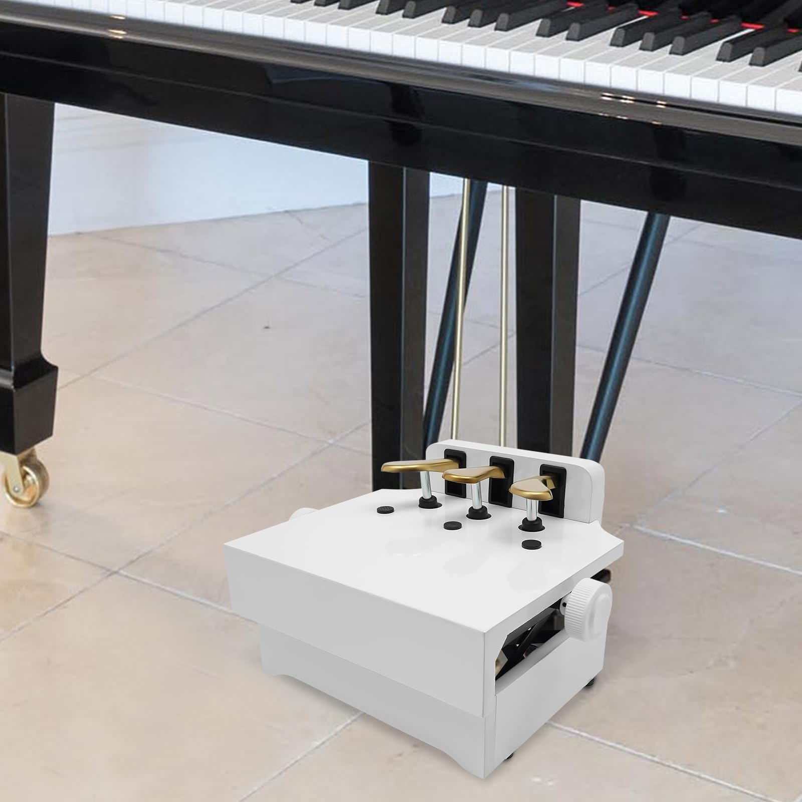 Panca di prolunga a pedale per pianoforte, regolabile in altezza, a 3 pedali, con attenuazione del rumore e piedini antiscivolo in legno e metallo, accessori robusti per bambini da 4 a 12 anni (bianco