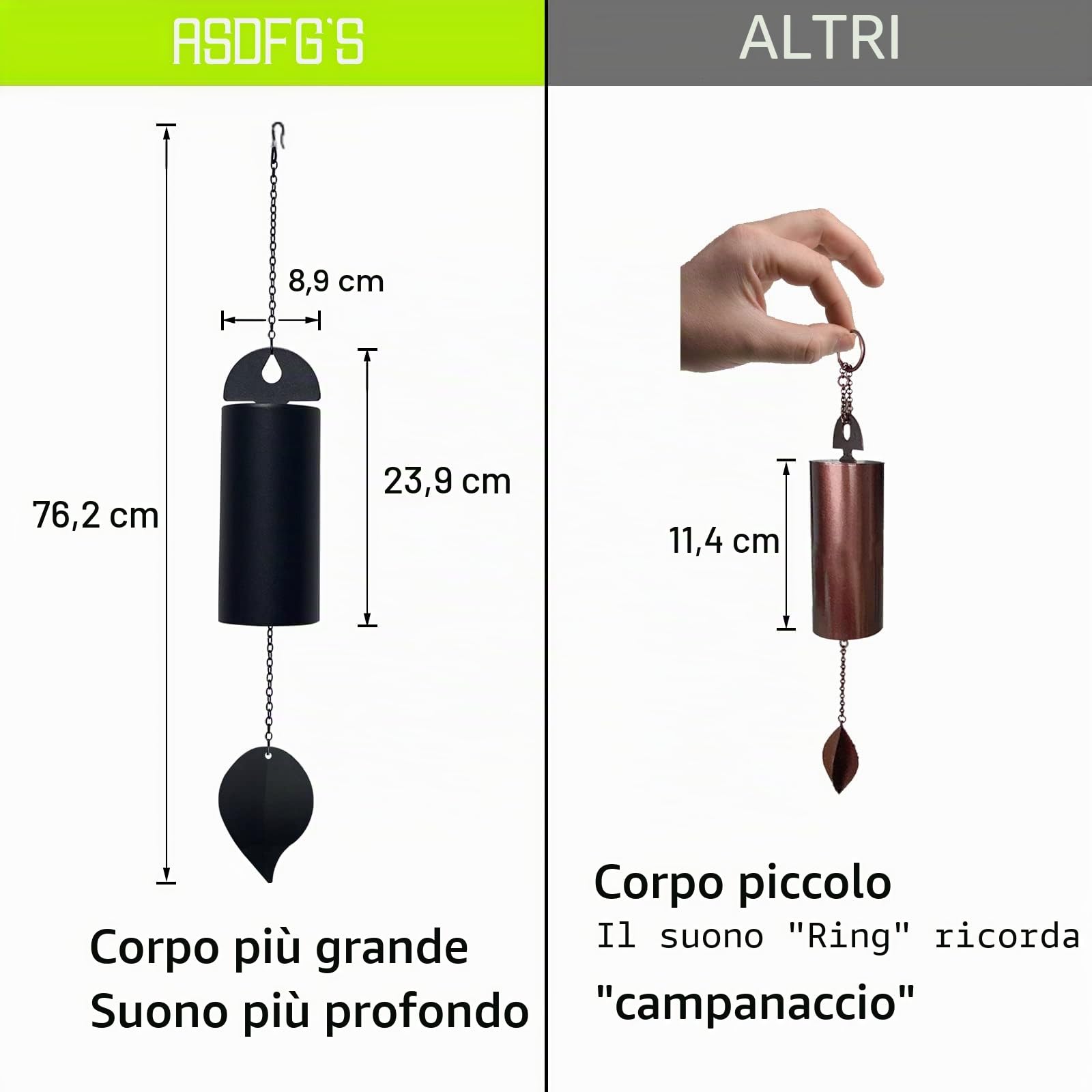 Campana a vento con risonanza profonda Serenity Bell per esterni Campane da giardino dai toni profondi 528 Hz Campana a vento a passo basso 76,2 cm (grande)