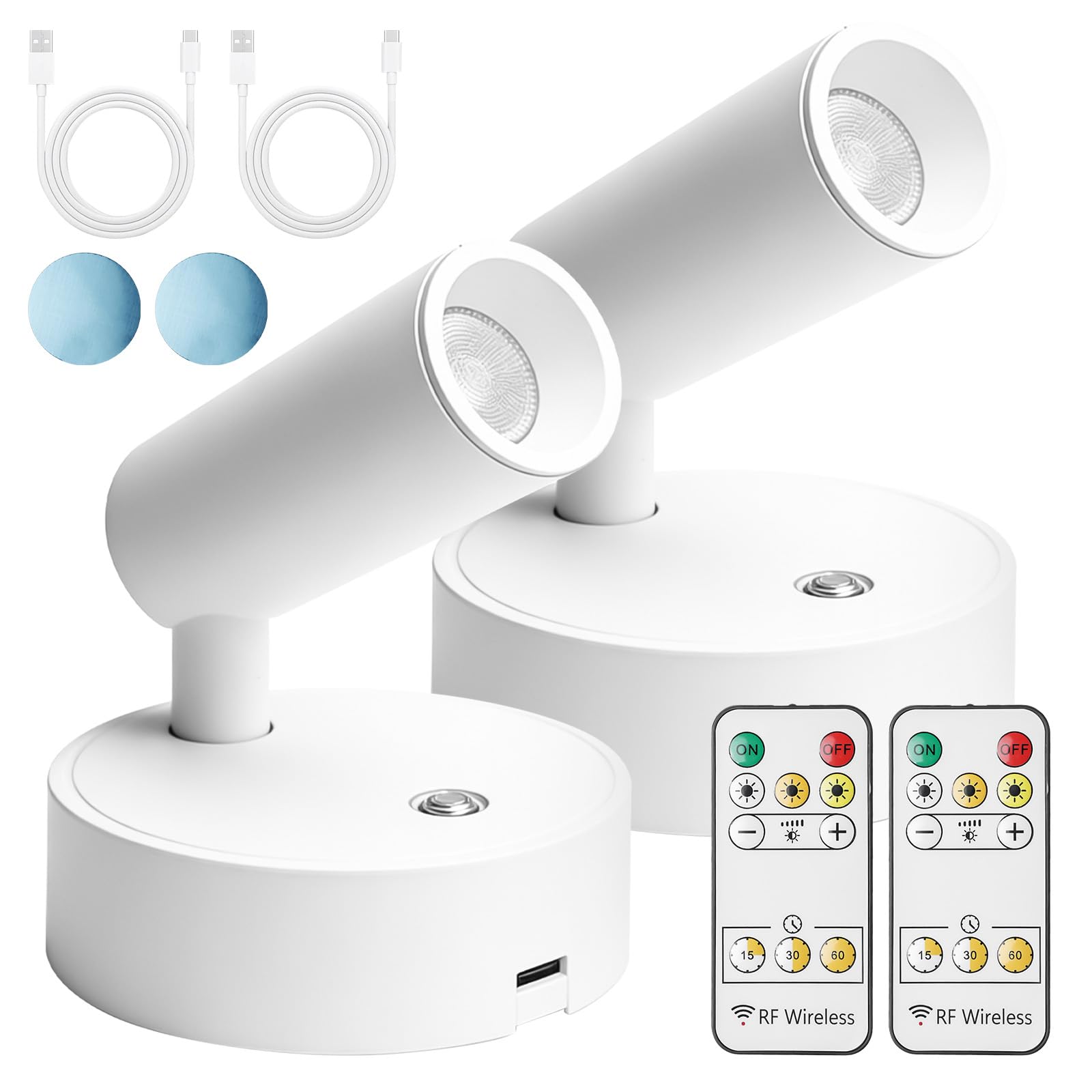 2 focos para interiores con mando a distancia, 3 temperaturas de color, foco de imagen recargable, iluminación LED de acento, luces de imágenes regulables para arte, retratos, plantas, (blanco)