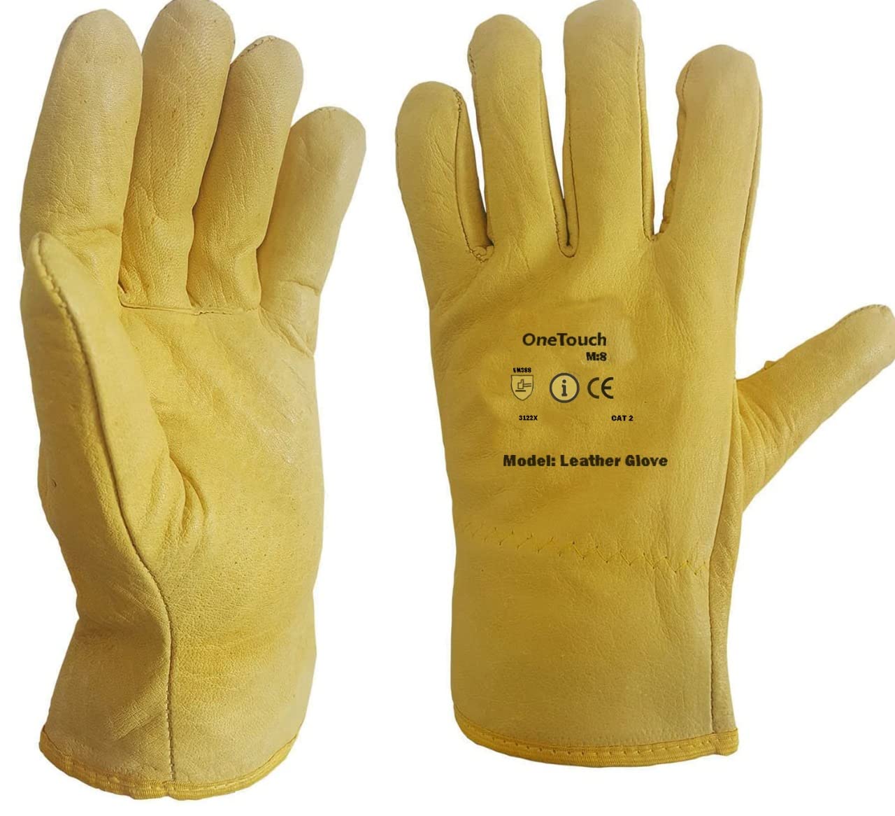 A406 3 PAIRS Driver Gloves Fleece Cotton Lined Leather Lorry Drivers Work Gloves Yellow Leather Gloves (Medium) โ image 1