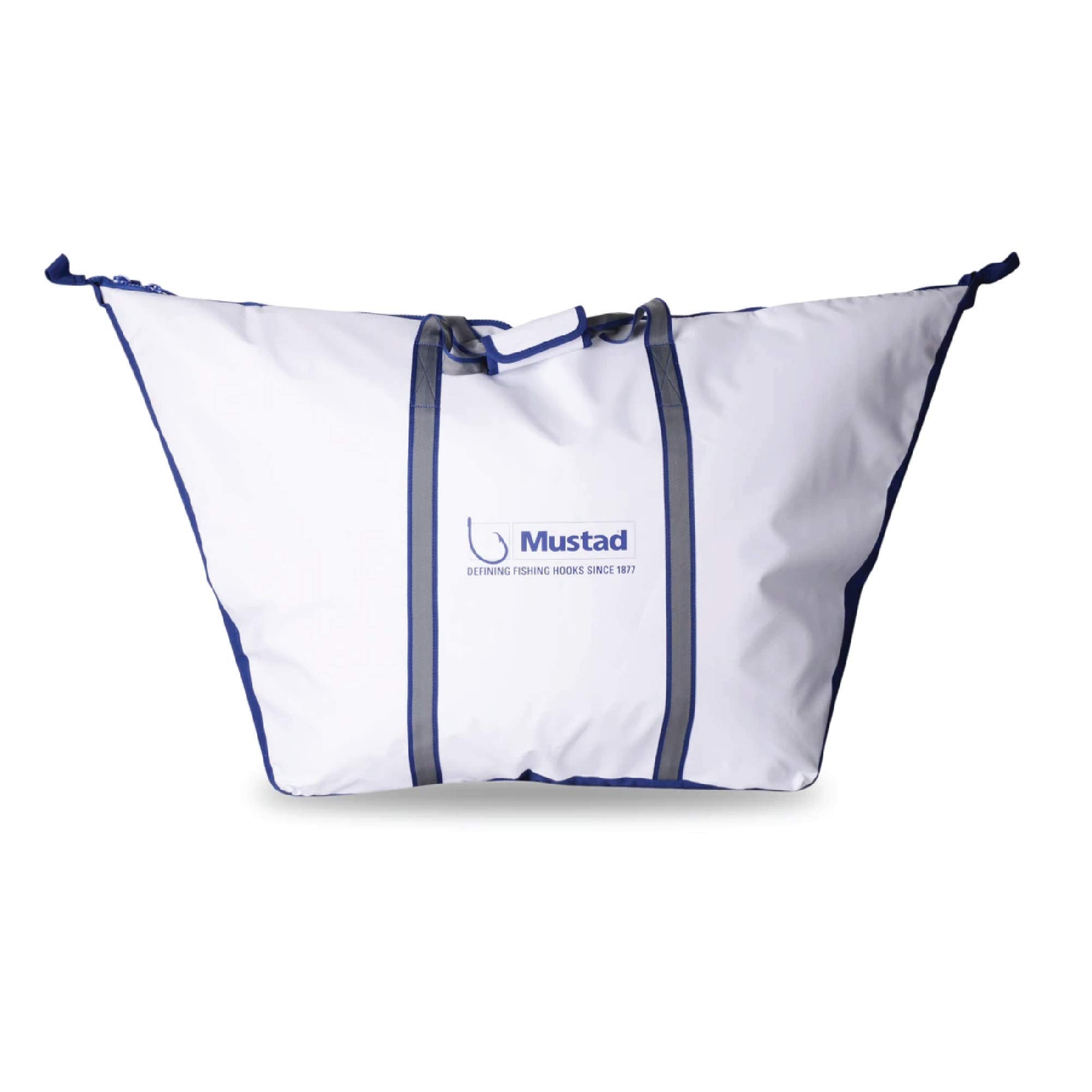 Mustad Insulated Fish Storage Bag, Water-Resistant, 500-Denier Tarpaulin, Padded Carry Straps, Zippered Main Compartment, white (MB017)