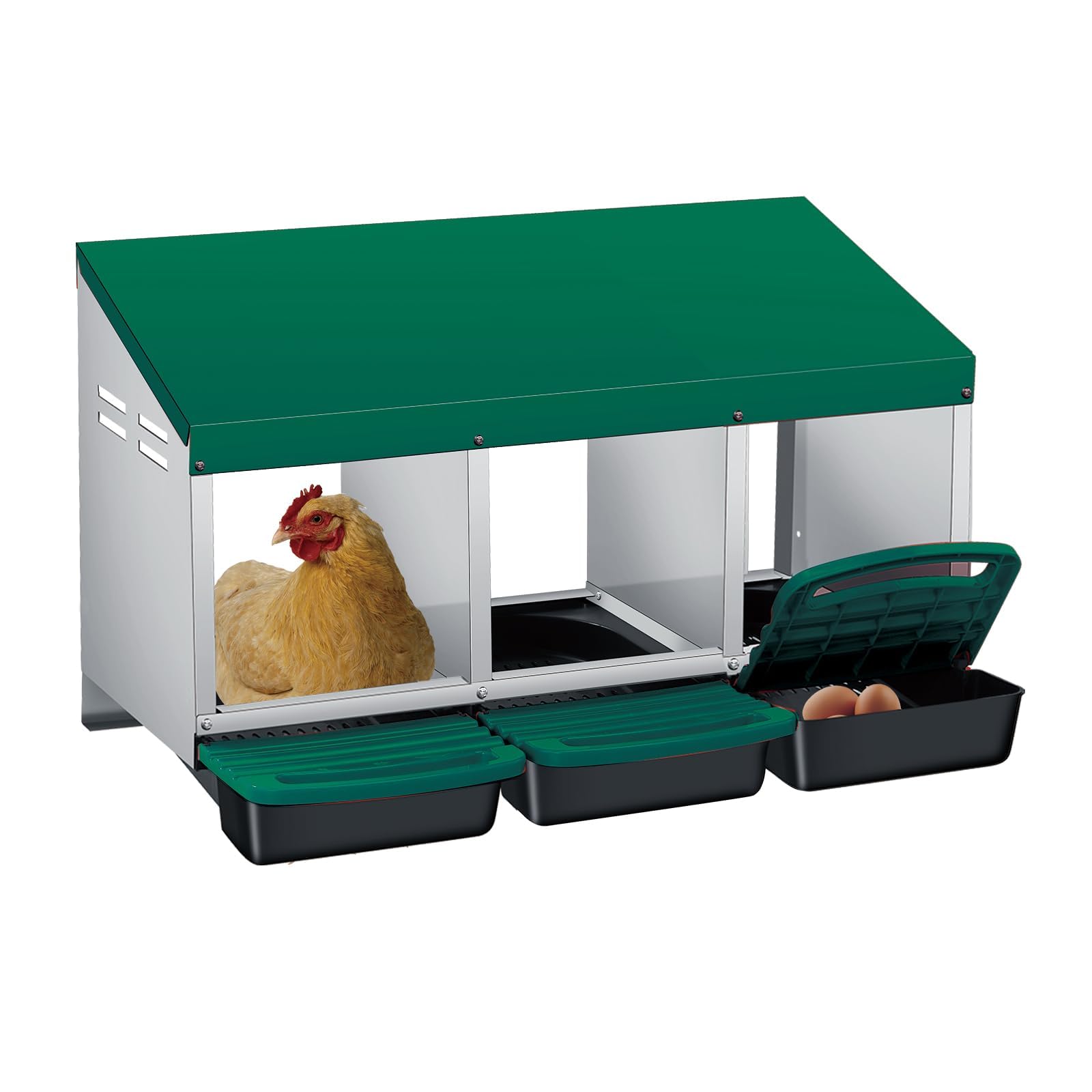 Garvee Chicken Nesting Boxes, 3 Hole Roll-Away Nesting Boxes for Chickens Coop with Perch, Hens, Ducks & Other Poultry,Egg Laying Box with Lid Cover to Protect Eggs,Easy to Assemble