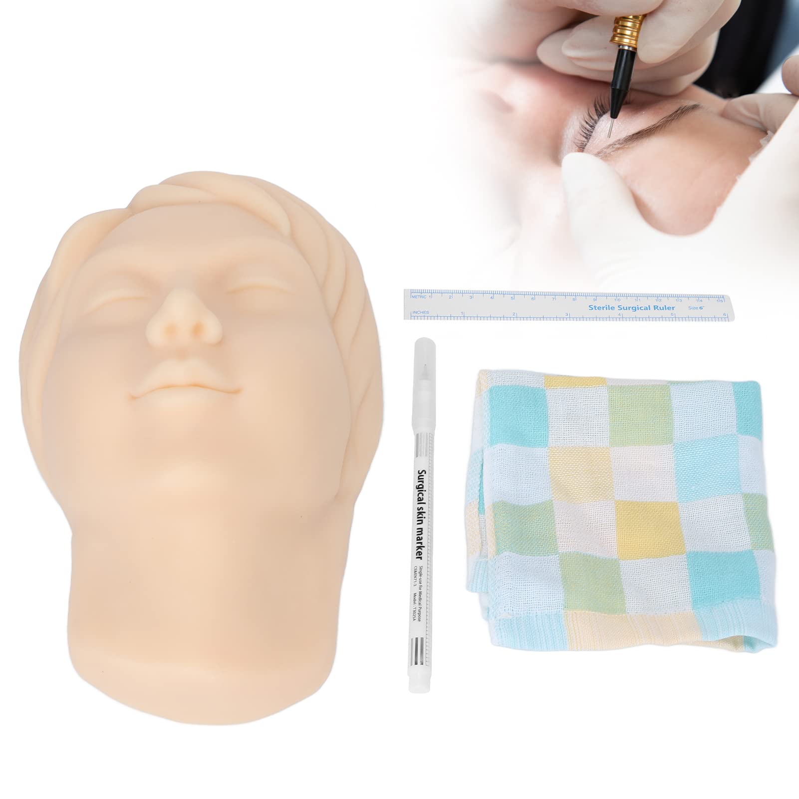 Cabeza De Maniquí,Modelo De Cabeza De Silicona,Maniquí De Silicona Con Bolígrafo De Regla,Simulación Suave Reutilizable Para Práctica De Peluquería De Tatuaje De Cejas