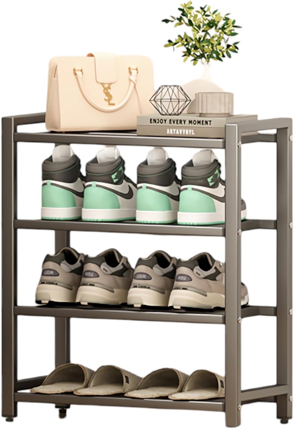 Karakara 4-Tier Metal Shoe Rack Organizer, Durable, Corrosion-Resistant Design for Closet and Garage Storage, Free Standing with Enhanced Stability, Large Capacity (19" W x 19.9" H)