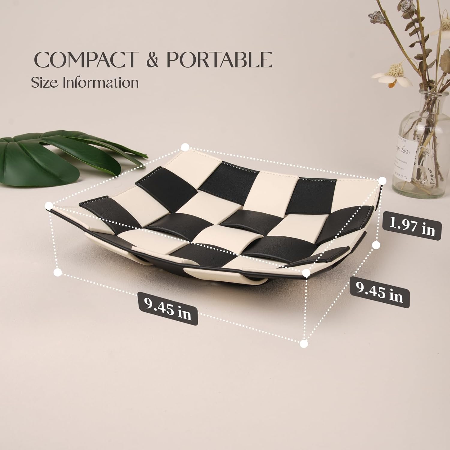 Valet Tray for Men Leather Key Tray for Entryway Table Bedside Nightstand, Desktop Organizer Catch-All for Wallet, Watch, Remote, Keys, Cell Phones, Checkerboard - Image 2