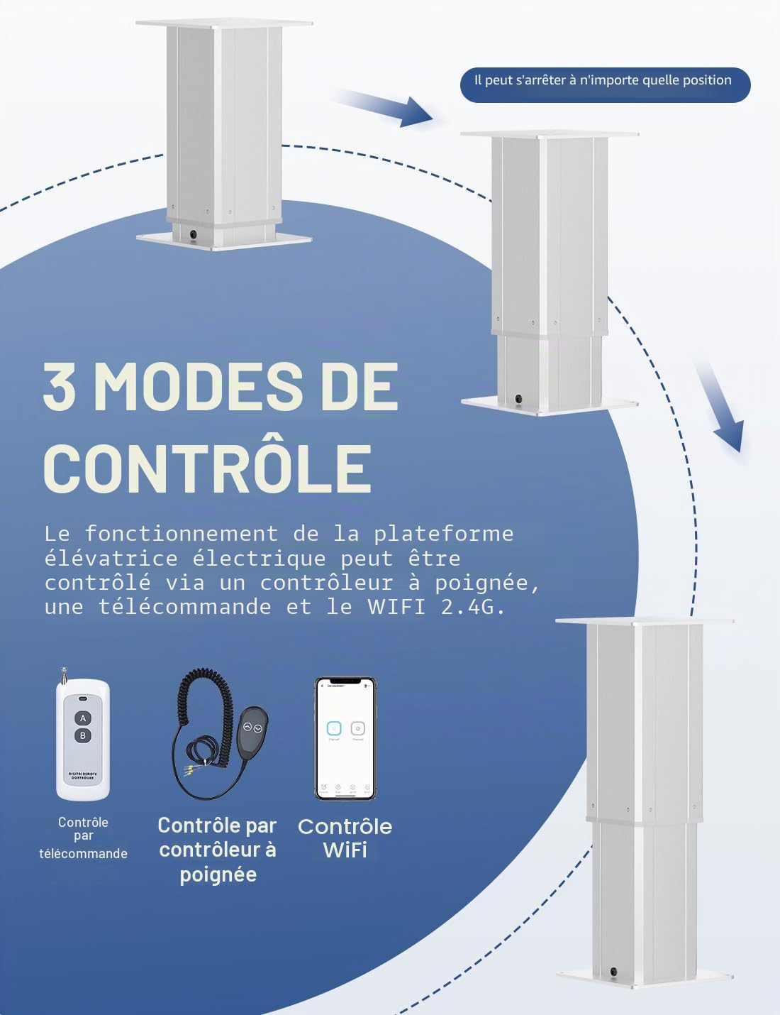 DIHOOL Table élévatrice électrique 270kg Capacité hauteur réglable 420-720mm Châssis télescopique Télécommande WLAN Commande manuelle Course 300mm Vitesse 5mm/s Ateliers Caravanes Bureaux
