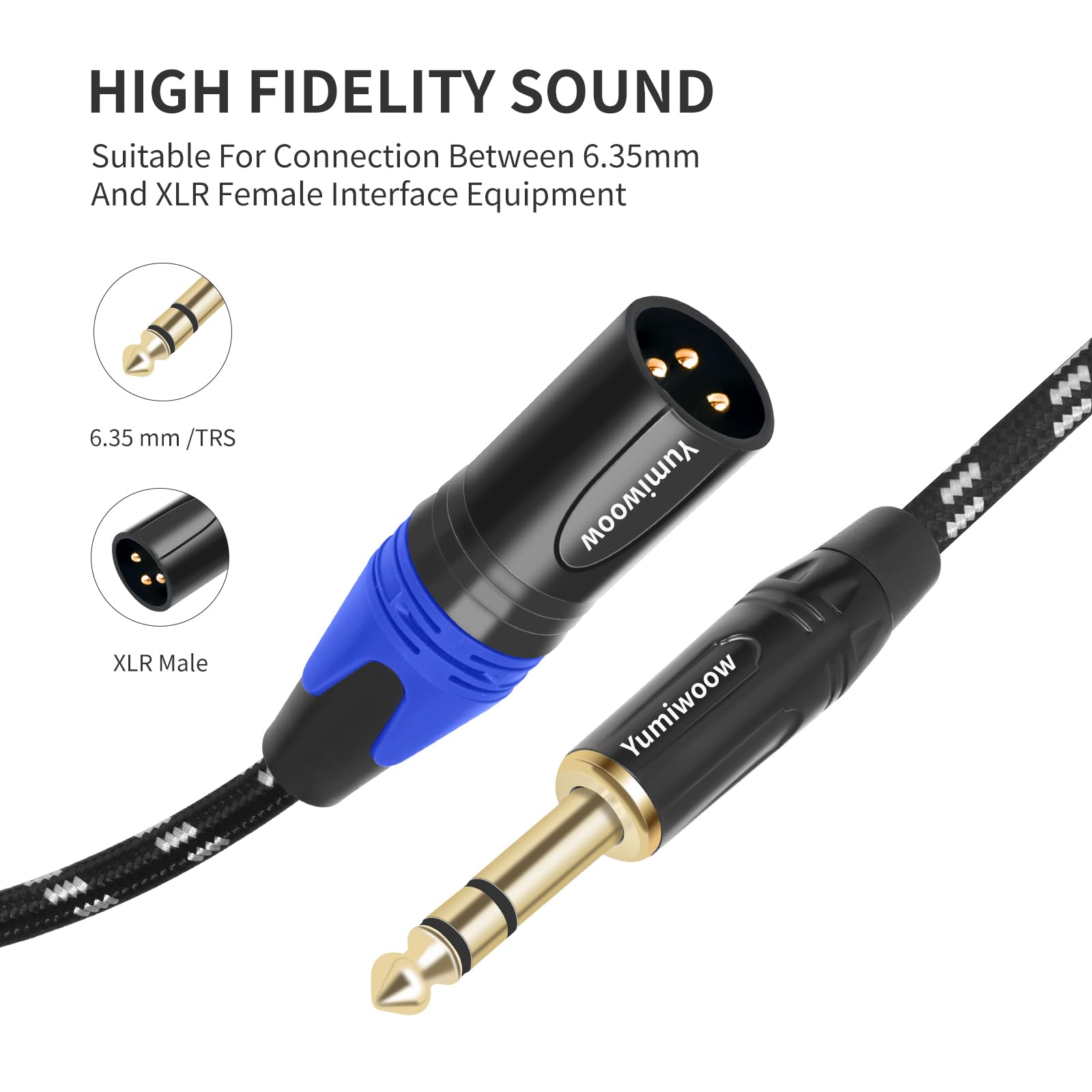 Mikrofonkabel, 1,8 m, 6,35 mm (6,35 mm) TRS auf XLR-Stecker, 6,35 mm Stereo-Klinkenstecker auf XLR-symmetrisches Verbindungskabel, kompatibel mit Lautsprechern, Audio-Konsolen, 2 Stück