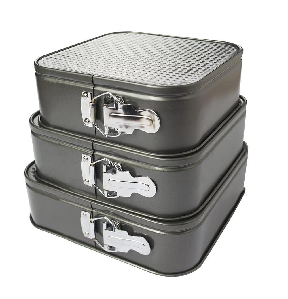 YIN AISIKE Springform Cake Pan Square 9.5inch,10inch,11inch, Set of 3 non stick leakproof cake baking pans with removable bottom, Non Stick Carbon Steel