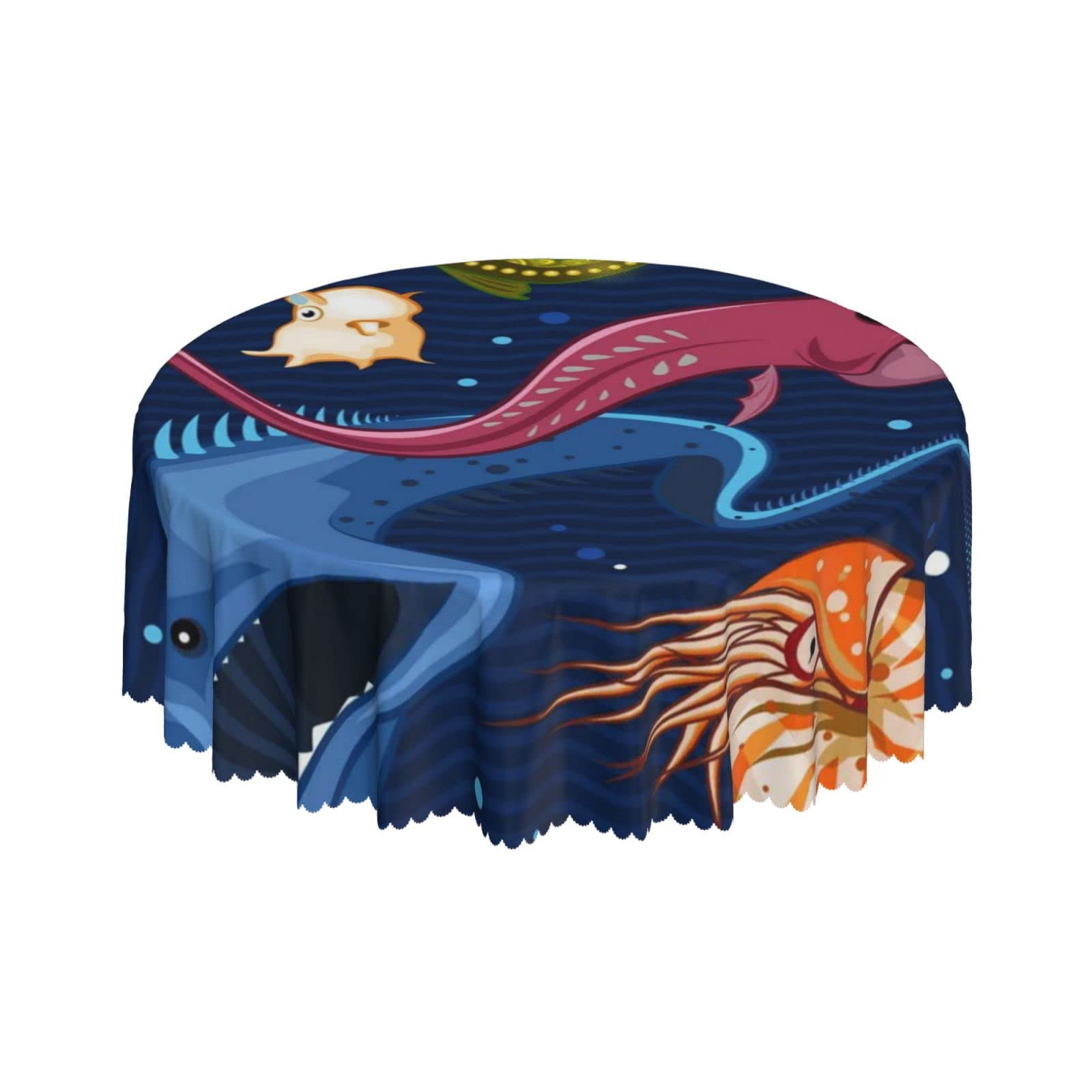 Lsjuee Funny Fish Deep Blue Sea Round Tablecloth 60 Inch Printed Washable Tablecloth for Dining Party Holiday Fall Home Decorative