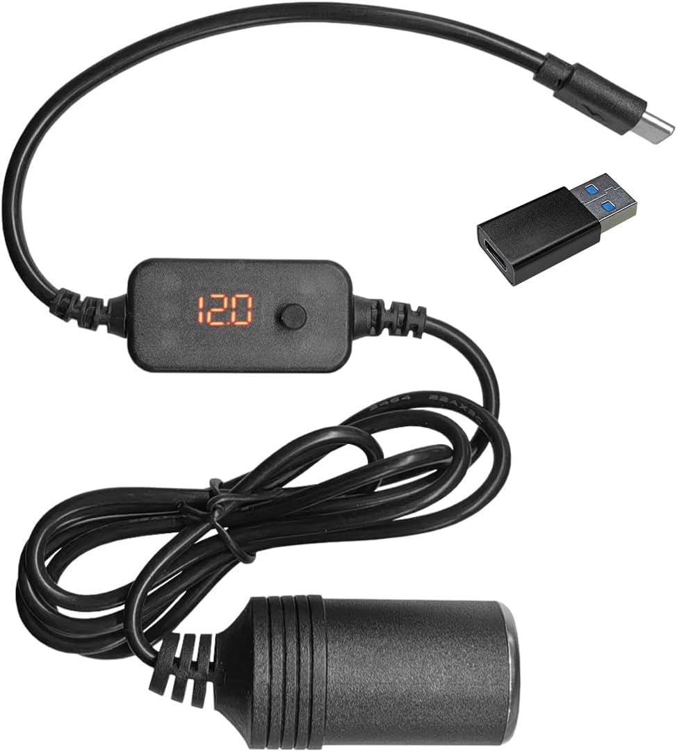 USB C to Cigarette Lighter Adapter Cable, 5V to 12V Type-C to Cigarette Lighter Socket Adapter Cable, Universal Car USB Boost Converter with Adjustable Voltage and USB Converter Tip (0.7m)-image-27