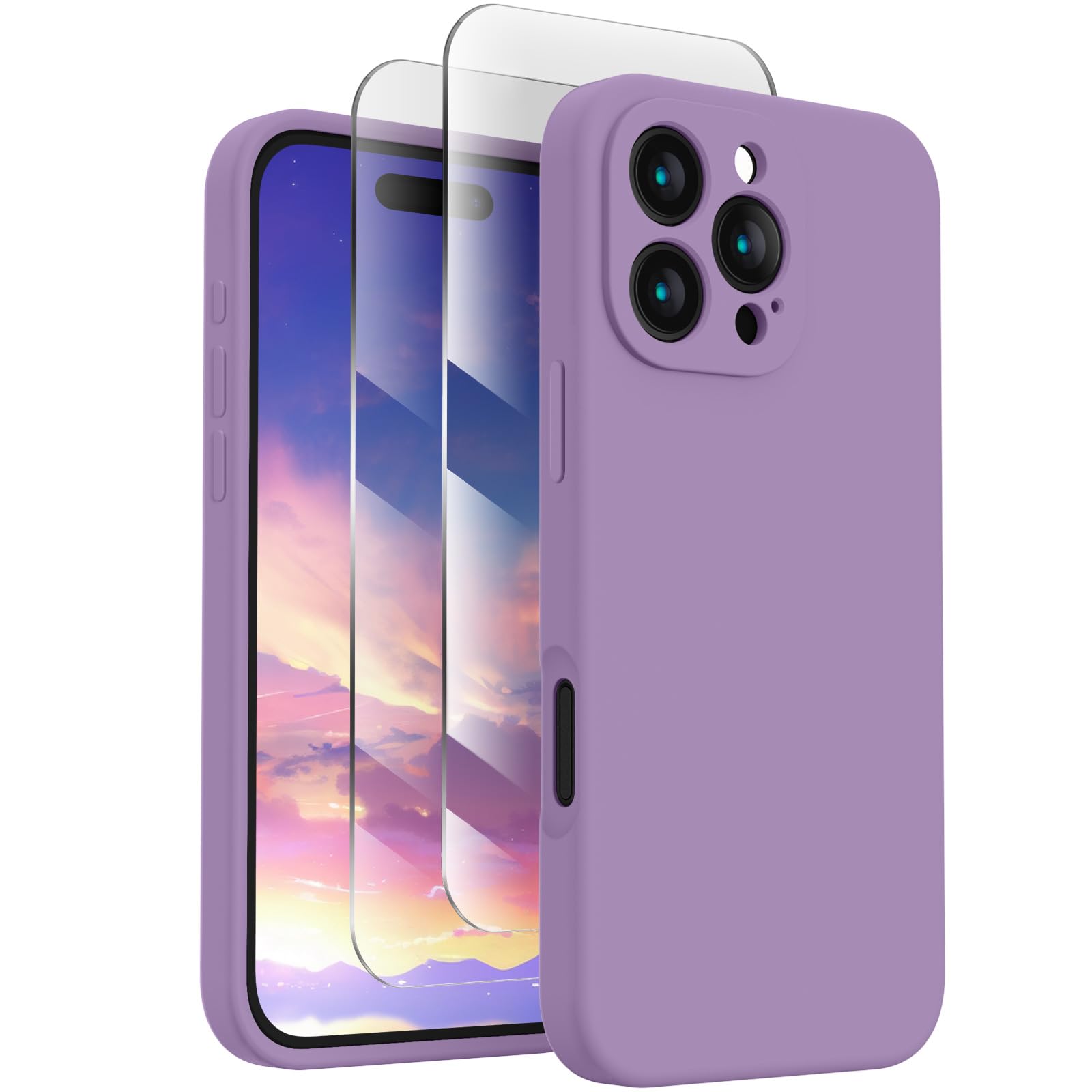 FireNova Funda diseñada para iPhone 16 Pro, 16 cm, morado claro | Funda de silicona mejorada [protección de cámara] con forro interior de microfibra suave antiarañazos