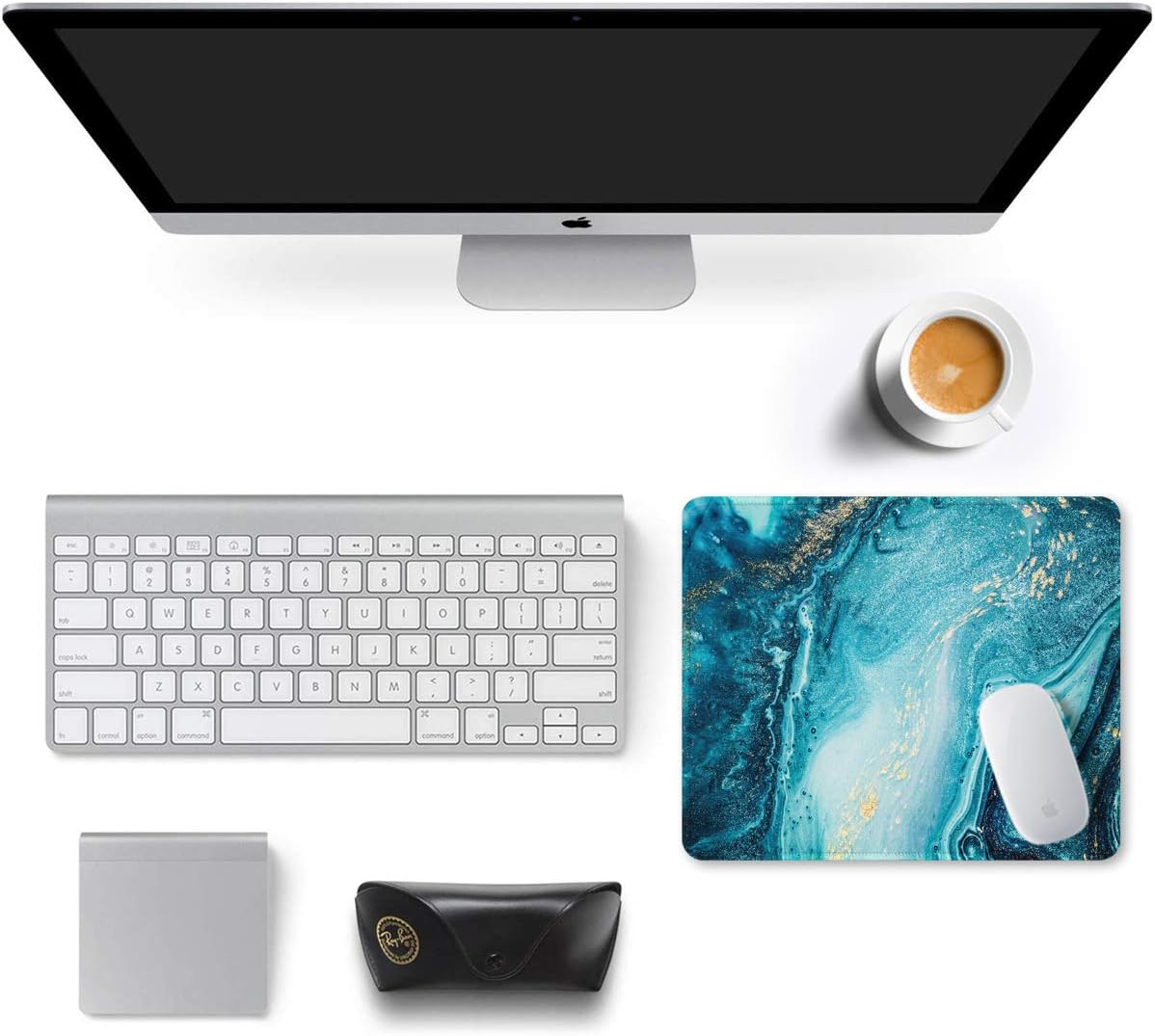 Auhoahsil Mouse Pads [2-Pack] Stitched Edge Premium-Textured Mouse Mat Waterproof Non-Slip Rubber Base Rectangle Mousepad for Laptop Computer PC Gaming Office 11.8 x 9.85 inches, Blue Marbling Art