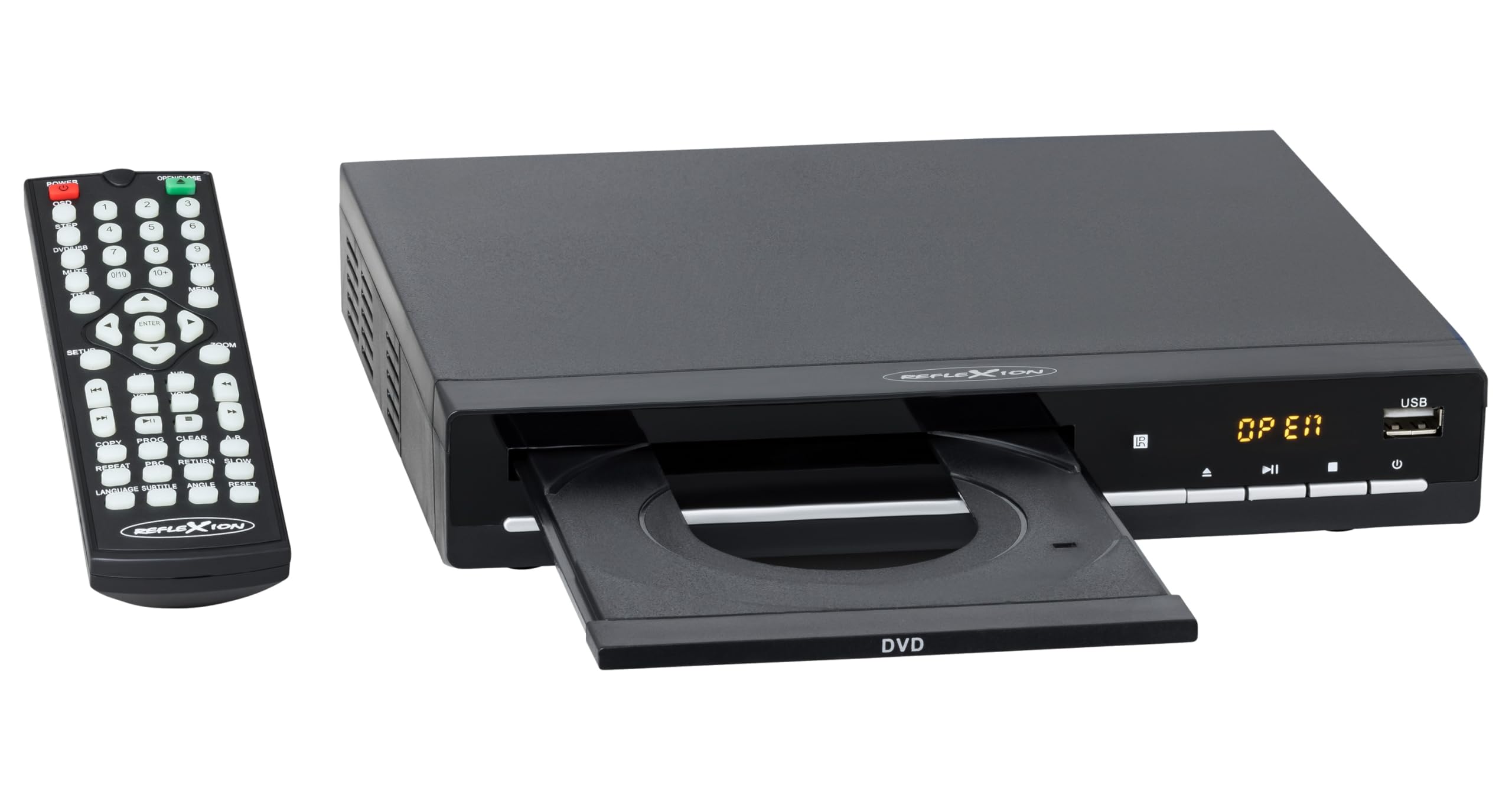 Reflexion DVD-/CD-Player DVD426 mit HDMI & USB | Kompakt mit Display & CD-zu-USB-Kopierfunktion | Unterstützt DVD/CD/MP3/AVI | Fernbedienung & AV-Kabel inklusive | Schwarz