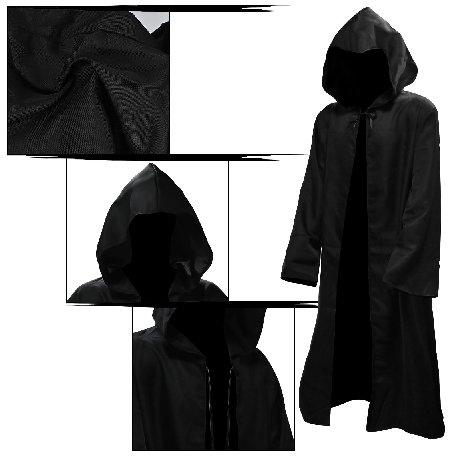Faburo Cape with Hood Halloween Cape Vampire Adult Halloween Costume Cape Carnival Costume Hoodies Robe Cosplay Cape Jedi Costume Jedi Robe (M) - Image 3
