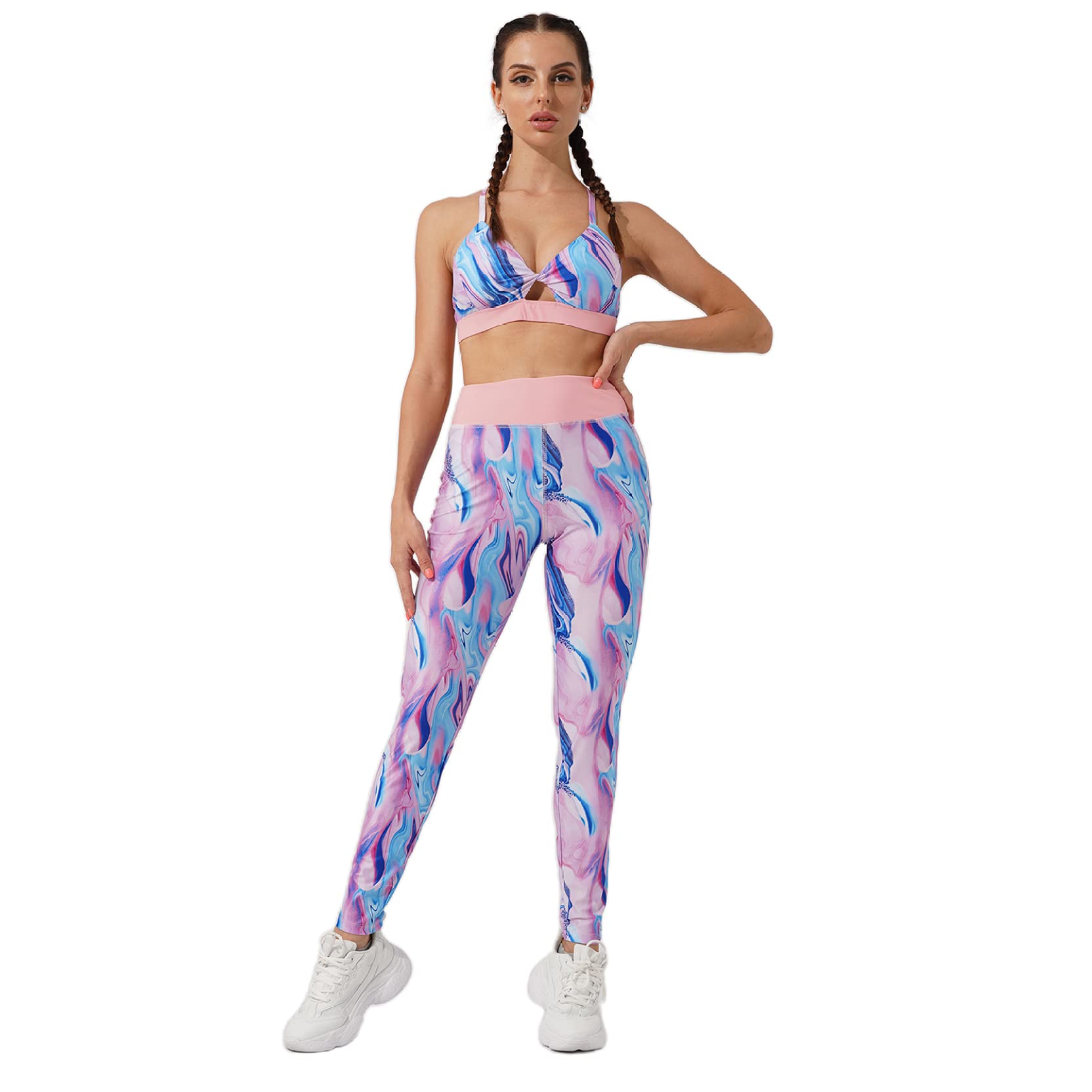Womens Leopard Zebra Print Workout Outfit 2 Piece Yoga Leggings with Sports Bra Gym Clothes Set