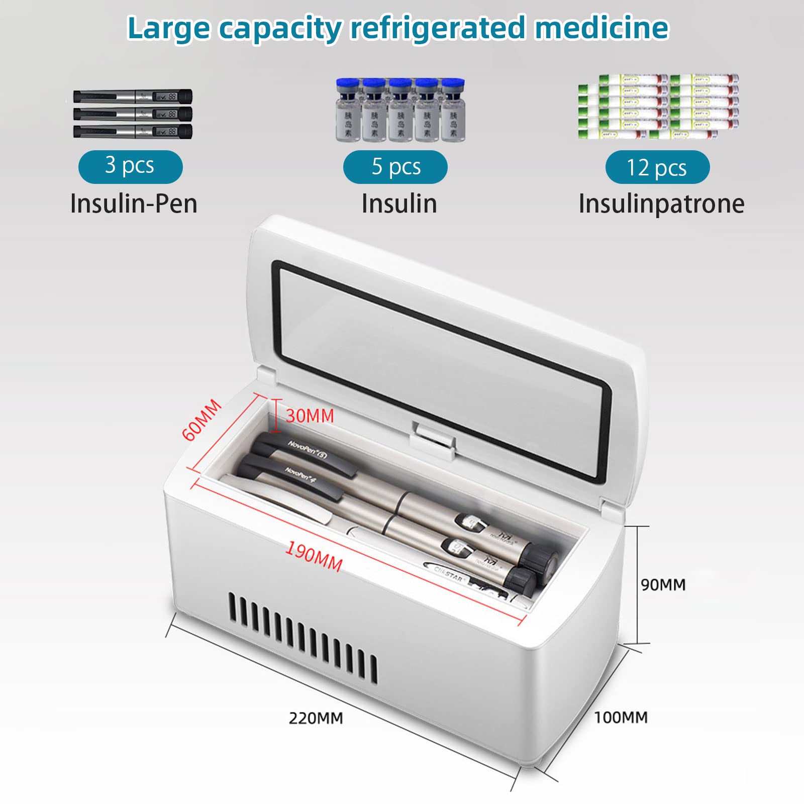 Mini USB Refrigerador de medicamentos y Enfriador de insulina para Almacenamiento de medicamentos para diabéticos, termostato de 2-8 ℃ Refrigerador de medicamentos Doublebattery