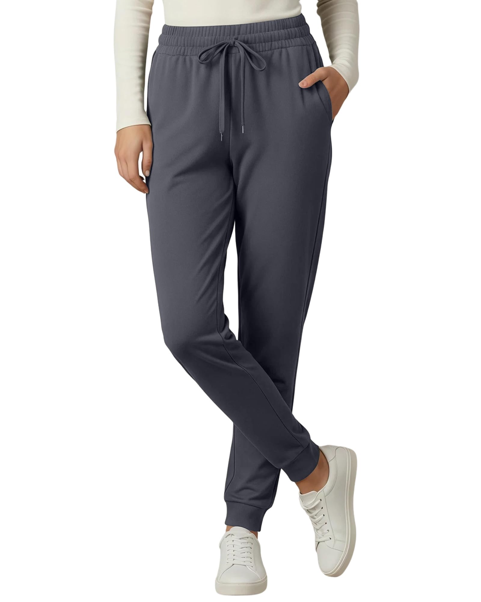 FlexVie Leichte Jogginghose Damen mit Taschen - Dünne High Waist Sporthose Lang, Weiche Joggpants in vielen Farben, Elastische Trainingshose, Haushose & Loungehose für Frauen