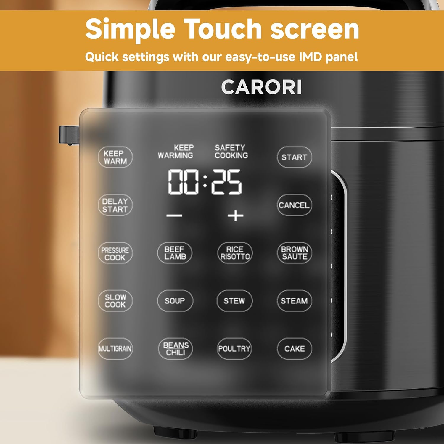 CARORI 6Qt,9-in-1 Electric Pressure Cooker,12 Preset Programs,Dishwasher Safe,Compact Kitchen Appliance,Black