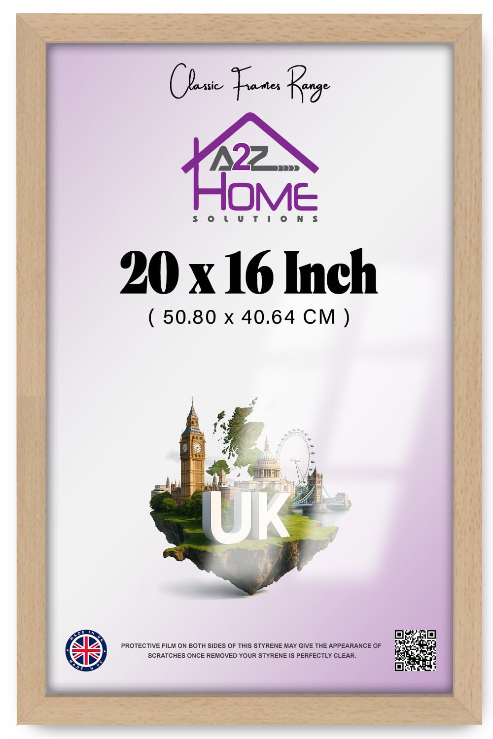 A2Z Home Solutions® Wall Floating Poster Frame Beech 16 x 20 Inch Frame Display 40.64 x 50.8 cm Huge Maps Flags Landscapes family Photos Prints Pictures With Clear HD Perspex Strong 30x15 MM Moulding