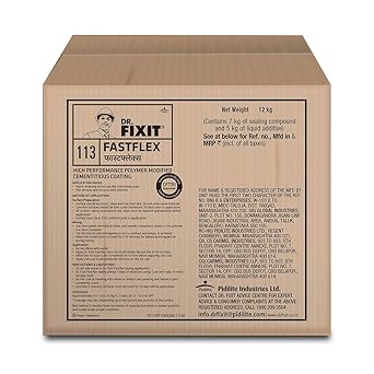 DR. FIXIT FASTFLEX, Cementitious Coating, New Construction: Terrace/Roof, Bathroom and Watertank Waterproofing, 12 KG Repair: Internal Wall Dampness, Efflorescence, Severe Rising Dampness, 12 kg