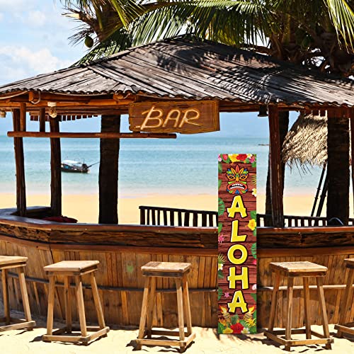 37.5 Inch Hawaii Tiki Party Wooden Aloha Porch Sign Tiki Banner Outdoor Front Door Luau Wooden Hanging Decorations Tiki Bar Door Banner For Hawaii Luau Tropical Birthday Party Decorations #TOP5