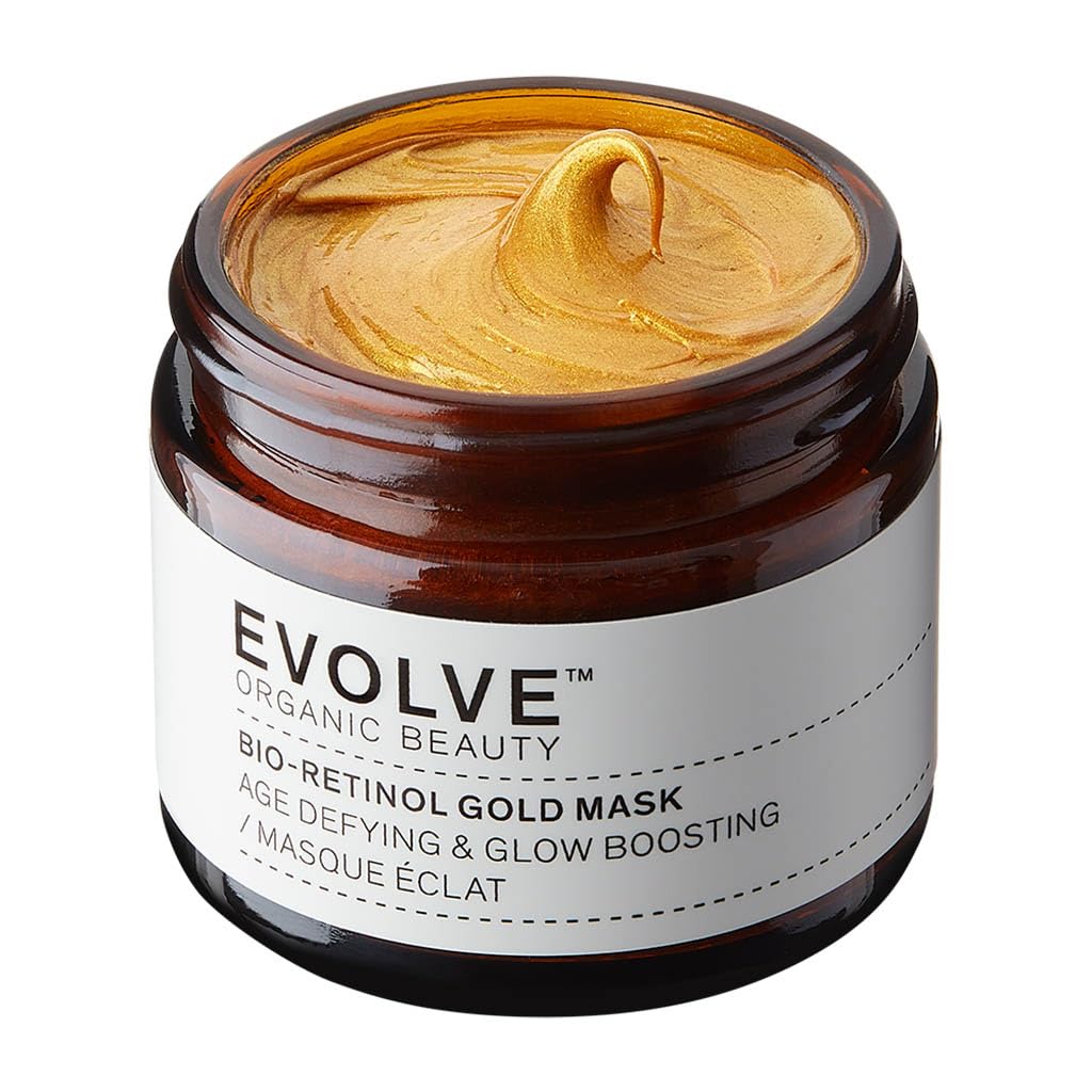 Evolve Organic Beauty Natural Bio-Retinol Gold Face Mask with Bidens Pilosa, Argan Oil and Rosehip Oil - Anti Aging Face Mask for Normal to Dry Skin (60ml)