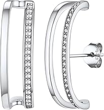 FOCALOOK Boucles d'Oreilles Manchette Femme en Argent 925 Orné de Zirconium, Clous d'Oreilles pour Lobe, Ear Cuff Earrings