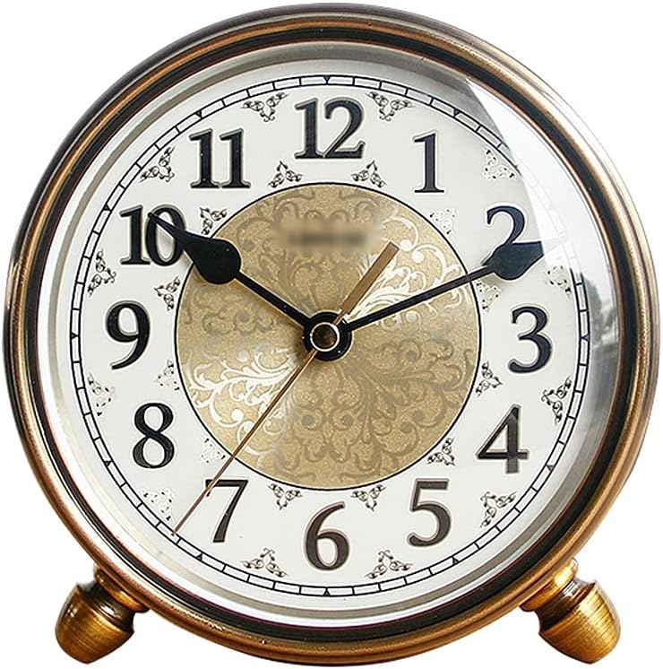 FMURY Vintage Metal Table Clock Mute Living Room Desk Clock Home Decoration European Table Watch Desktop Bedroom Alarm Clock