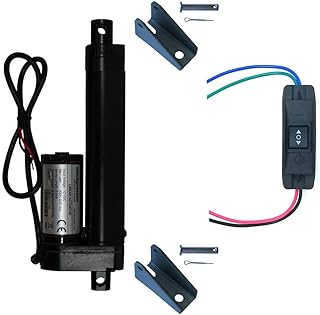 WindyNation 4 Inch 4" Stroke Linear Actuator 12 Volt 12V 225 Pounds lbs + Up Down DPDT Switch + Mounting Brackets (4" Actuator, Maintained Switch)