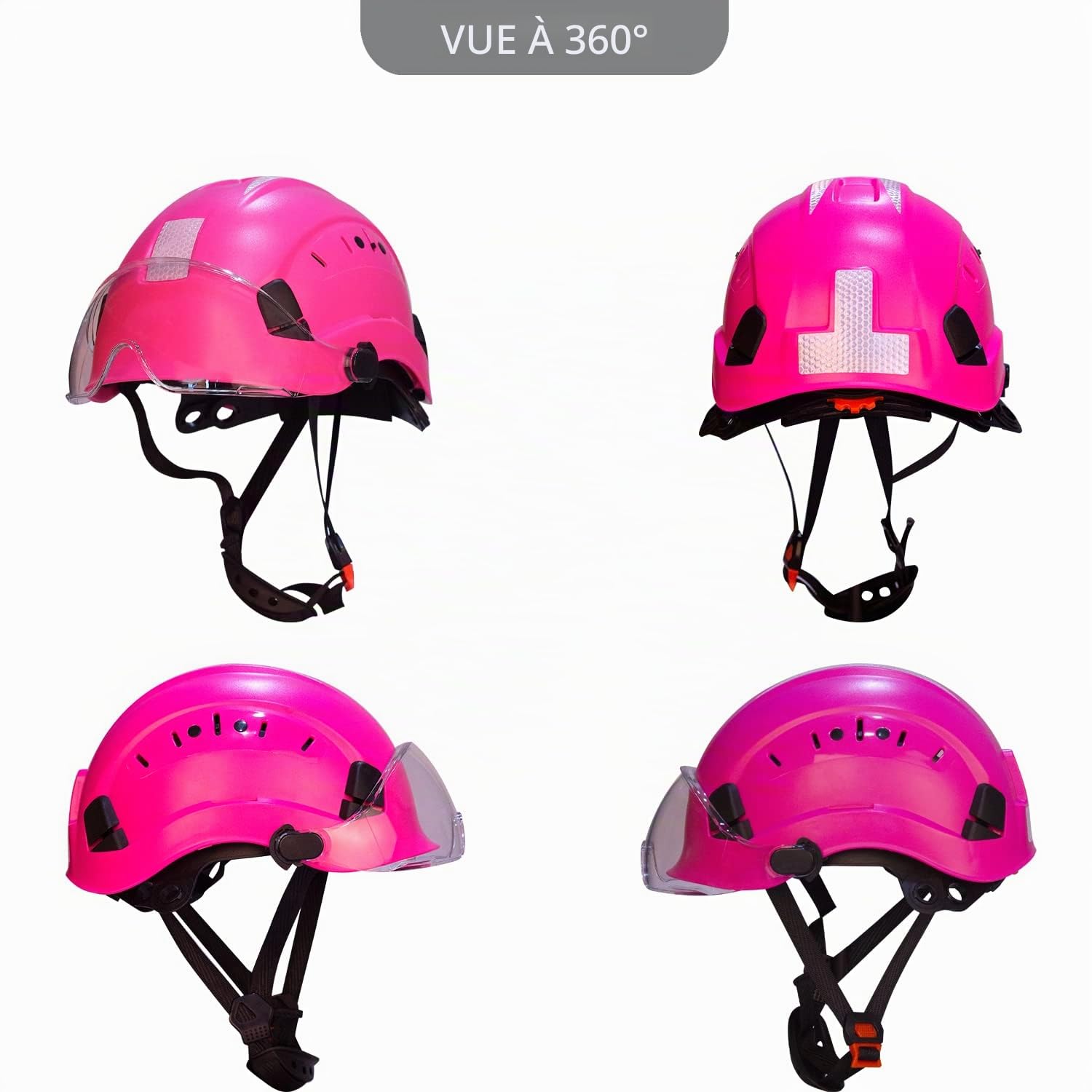 Casque rigide rose pour femme - Léger à 6 points - Lunettes de protection en ABS avec autocollants réfléchissants - Pour la construction, les travaux industriels (Rose 01)