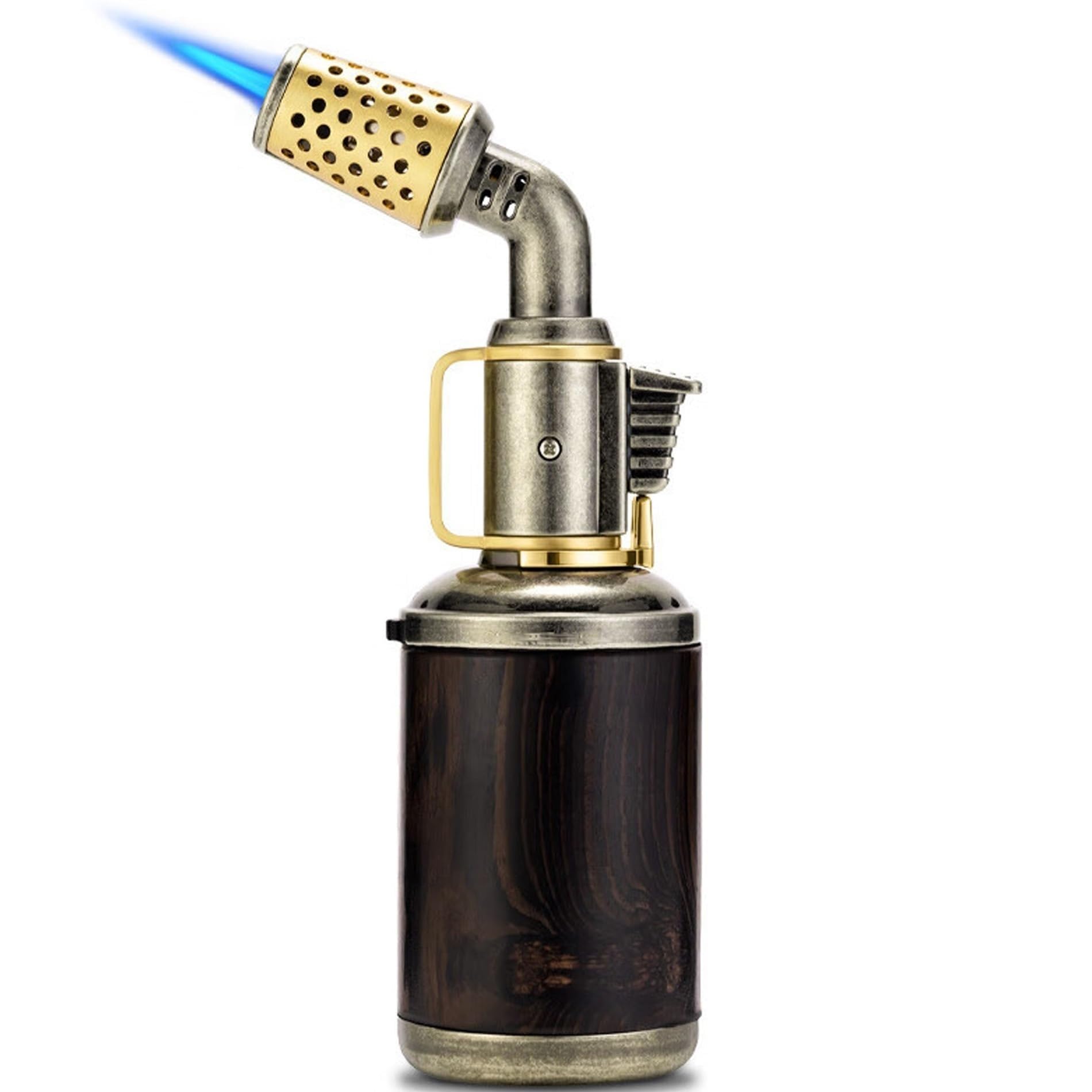 Encendedor de antorcha de butano, llama de chorro resistente al viento, encendedor de metal portátil recargable con bloqueo de seguridad para acampar y aventuras de senderismo