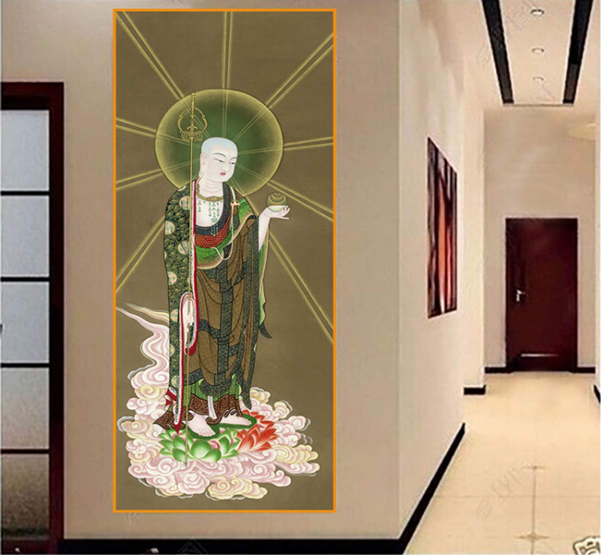 Zzooi Ksitigarbha jedwabny wiszący obraz sztuka ścienna wiszący zwój, Ksitigarbha Bodhisattva