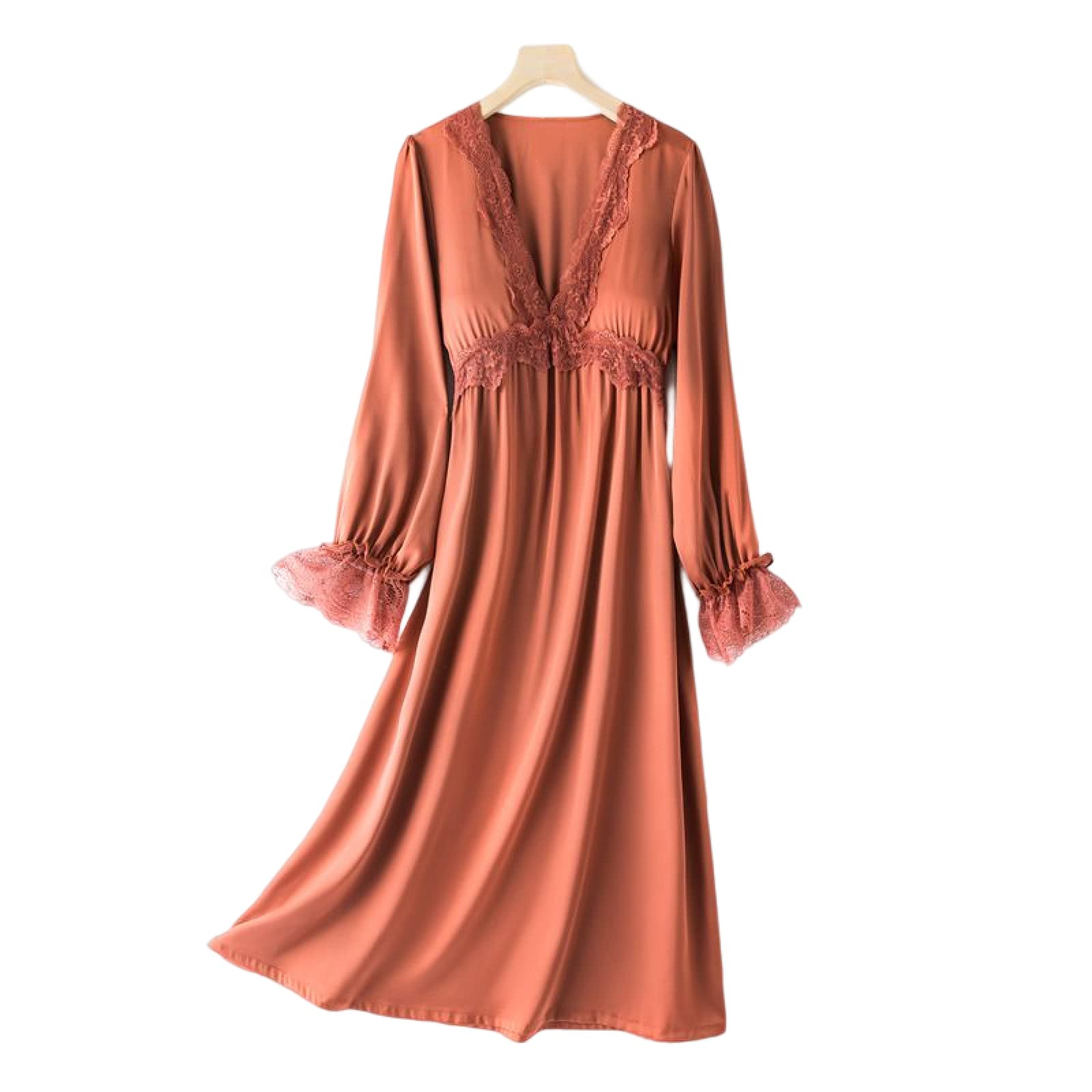 OFFSUM Camicia da Notte Donna - Camicia da Notte Sexy con Scollo A V Tinta Unita alla Moda Camicia da Notte Elegante in Pizzo Dolce Primavera Estate Raso Abbigliamento da Notte Casual