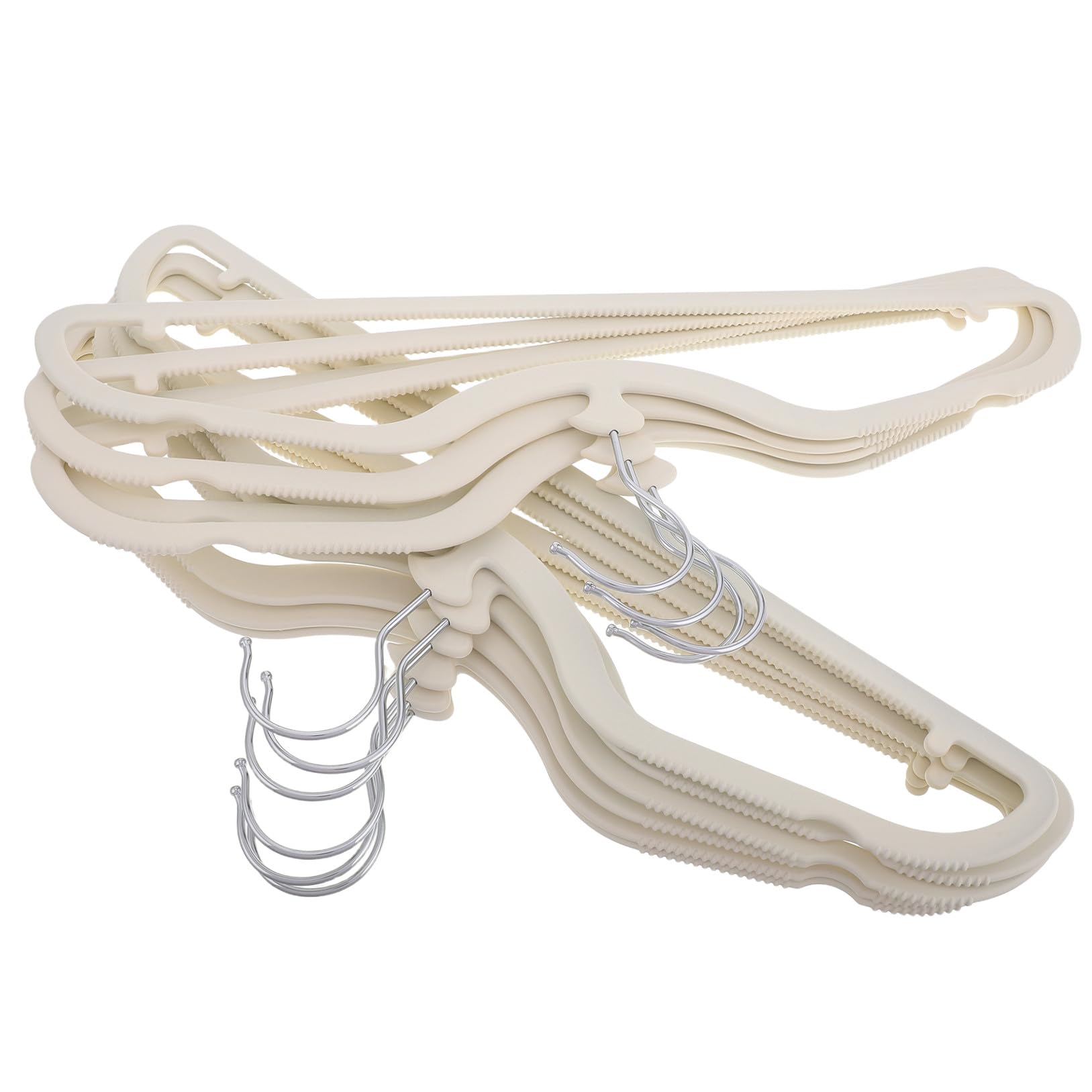 Perchas de Cuello Corto de Silicona, 10 Piezas, Beige | Diseño Antideslizante sin Marcas, Pet Recubrimiento de Goma, Flexibles y Suaves para Armario