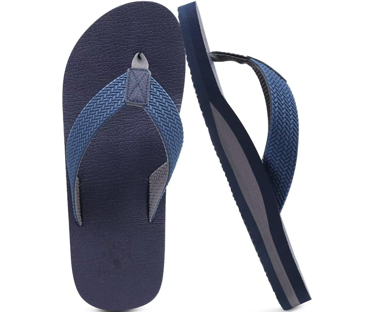 KuaiLu Flip Flops Herren Weich Leder Zehentrenner Männer Bade Sandalen Bequeme Breite Füße Badelatschen Yoga Gummi Fussbett Sommer Strand Zehensandalen Rutschfest Indoor Outdoor Gummi Blau 45