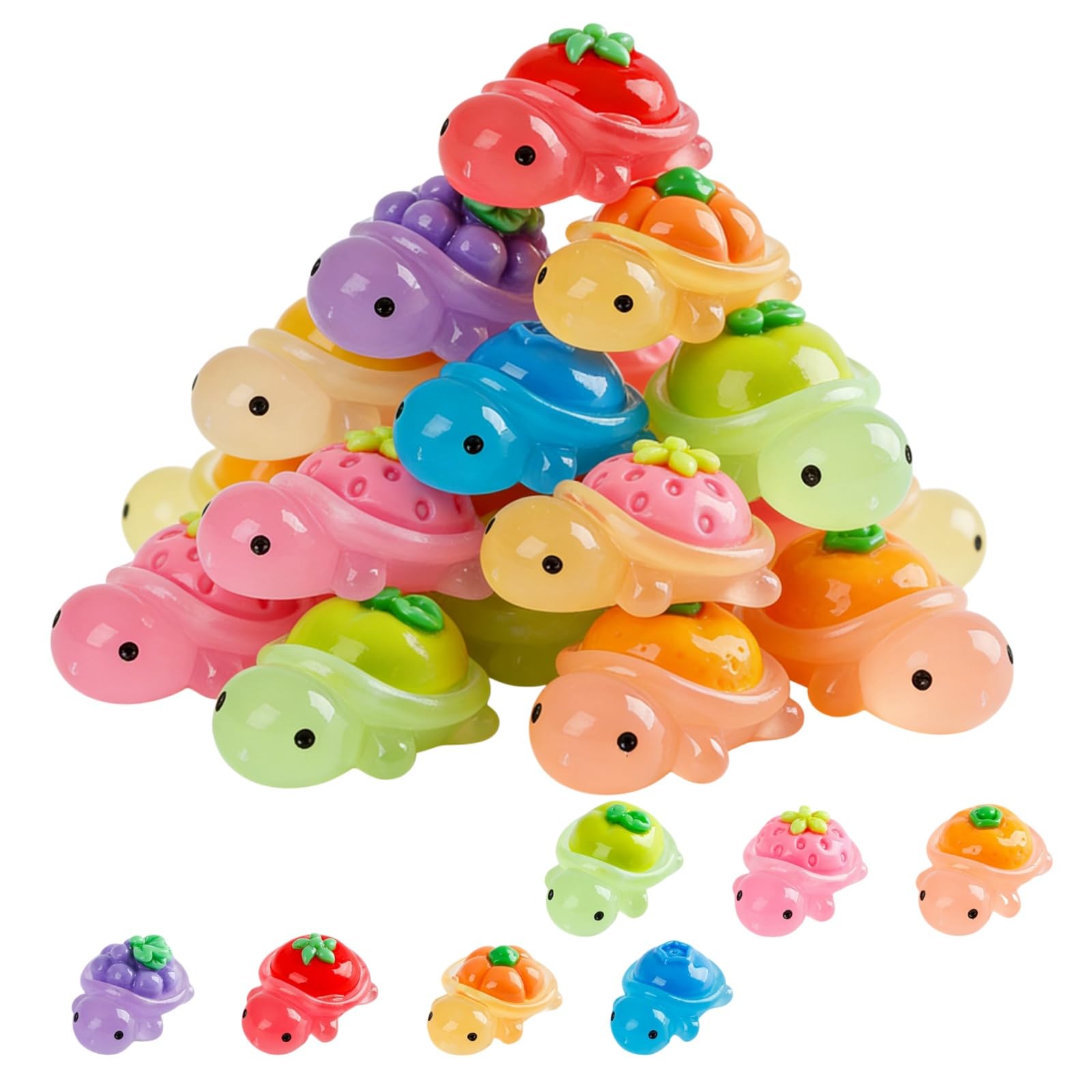 Nonyimu 48Pcs Mini Resin Glow in Dark Turtle Figurines,Realistic Cute Turtle Decorations for DIY Dollhouse,Luminous Sea Animals for Terrarium Decor,Desk,Aquarium,Miniature Water Tank Ornaments