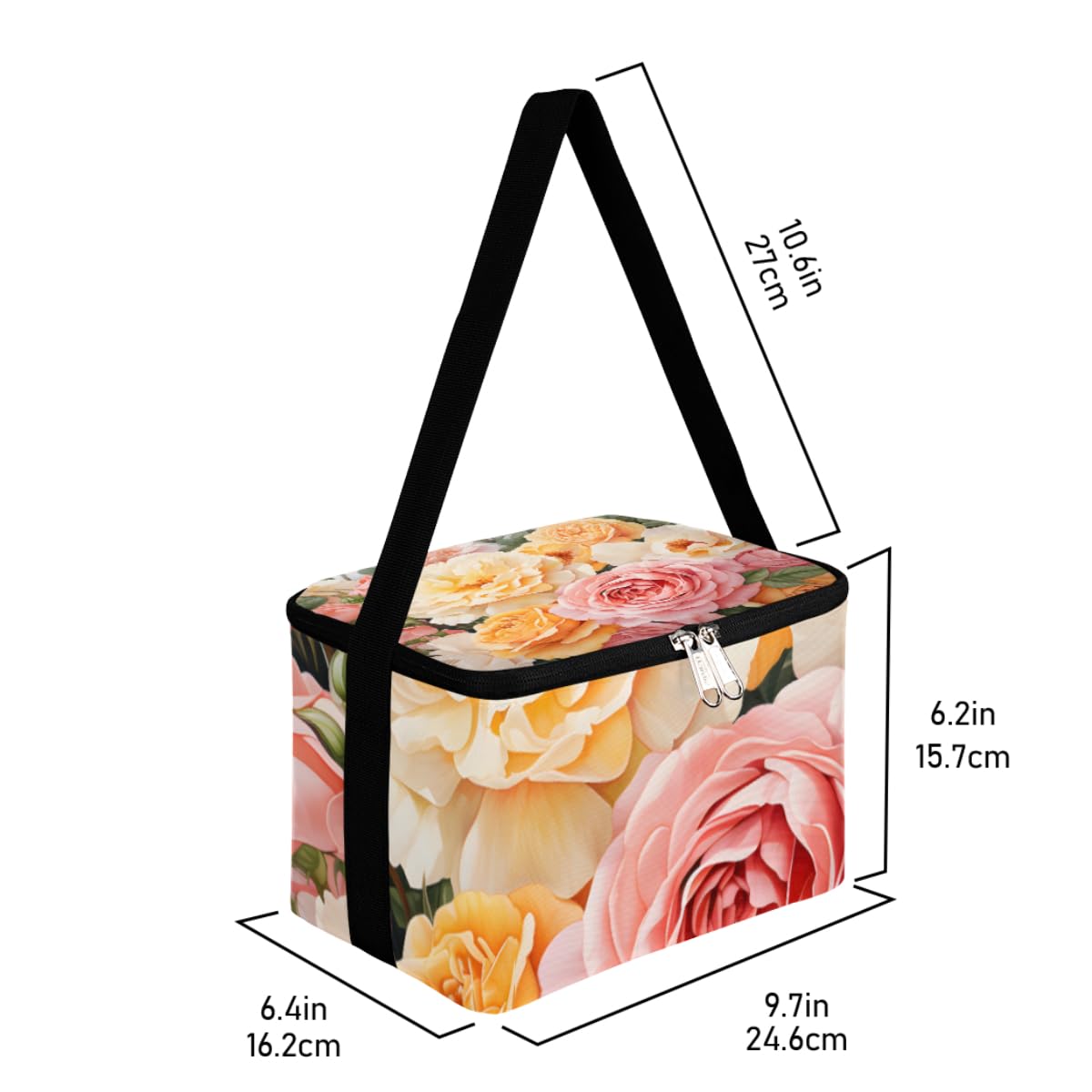 GzLeyigou Lunch Bags for Women Men 9 Cans,Pinks Yellow Rose Hot & Cold Food Delivery Bag Insulated Grocery Bag Insulated Lunch Box Roses Cooler Bag for Office Work Picnic Beach