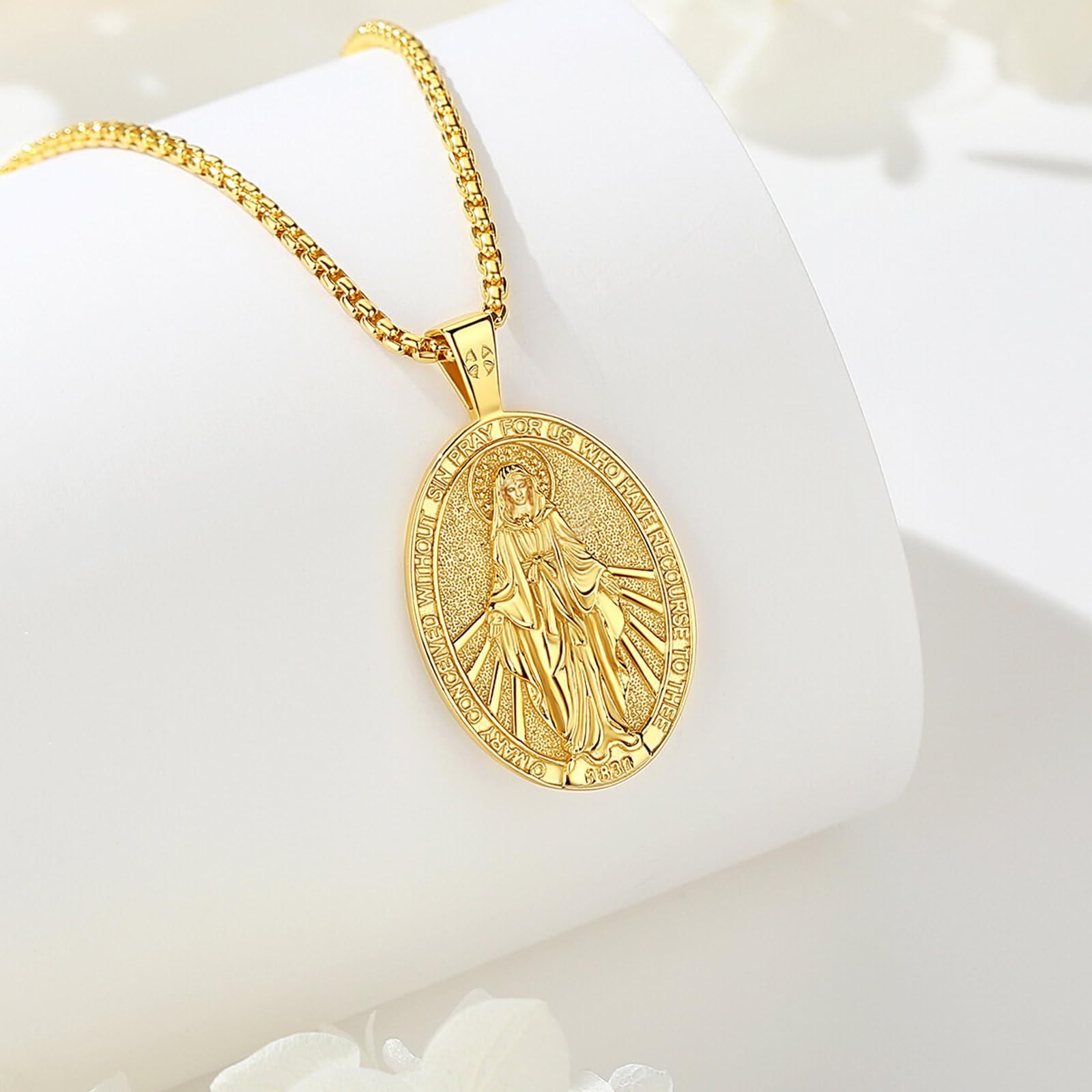 AEONSLOVE Medaille Miraculeuse Argent 925 Collier Croix Chretienne Orthodoxe pour Homme Femme, Pendentif Saint Benoit/Saint Michel/Vierge Marie/Raphael/Metatron/Christophe, Bijoux Religieux