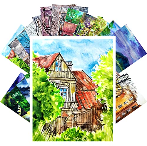 Réimpression cartes postales vintage aquarelle de petite ville haute qualité