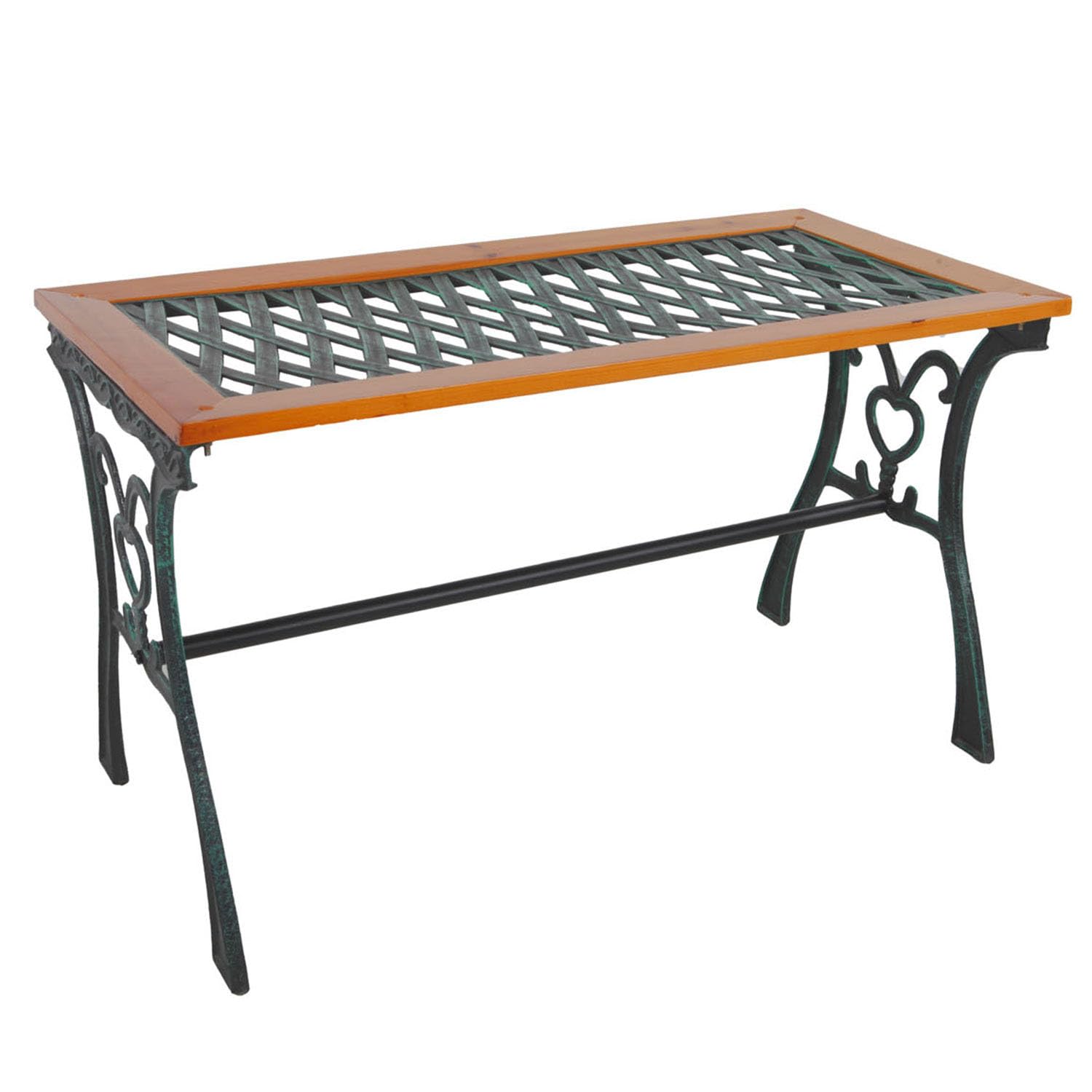 Mojawo Tisch Royal Gartentisch Gusseisen Outdoortisch Outdoormöbel Metalltisch Holz gehärteter Glasplatte Natur L98xB46xH56cm