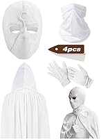 Vista 7 de Máscara de luna de látex con casco de caballero, guantes blancos, máscara para el cuello, máscara de cosplay, máscara de disfraz de Halloween