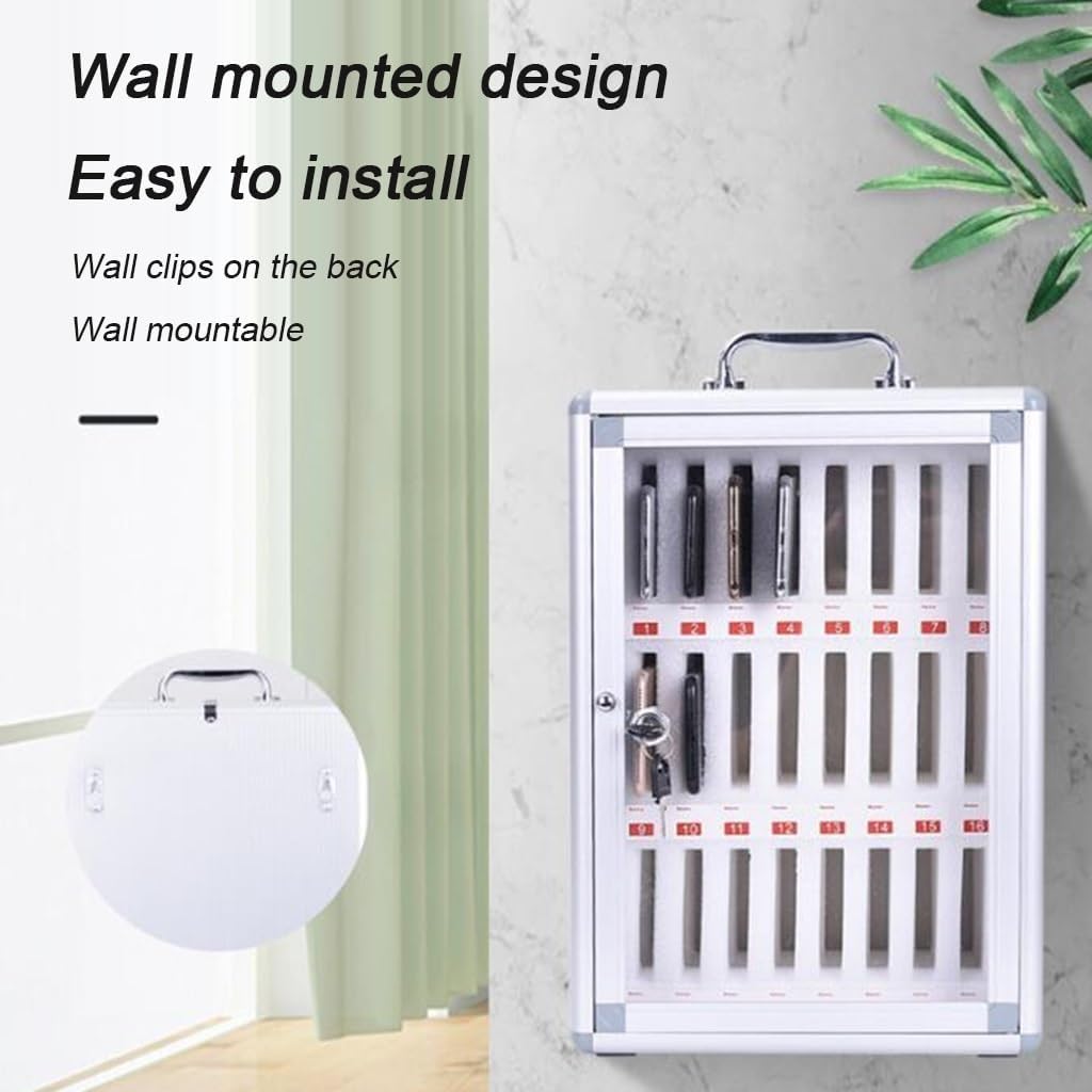 Mobile Phone Storage Locker - 24 Slots Cell Phone Lockbox with Handle for Classroom, Office, and Exams - Secure Cell Phone Organizer (Silver-A)