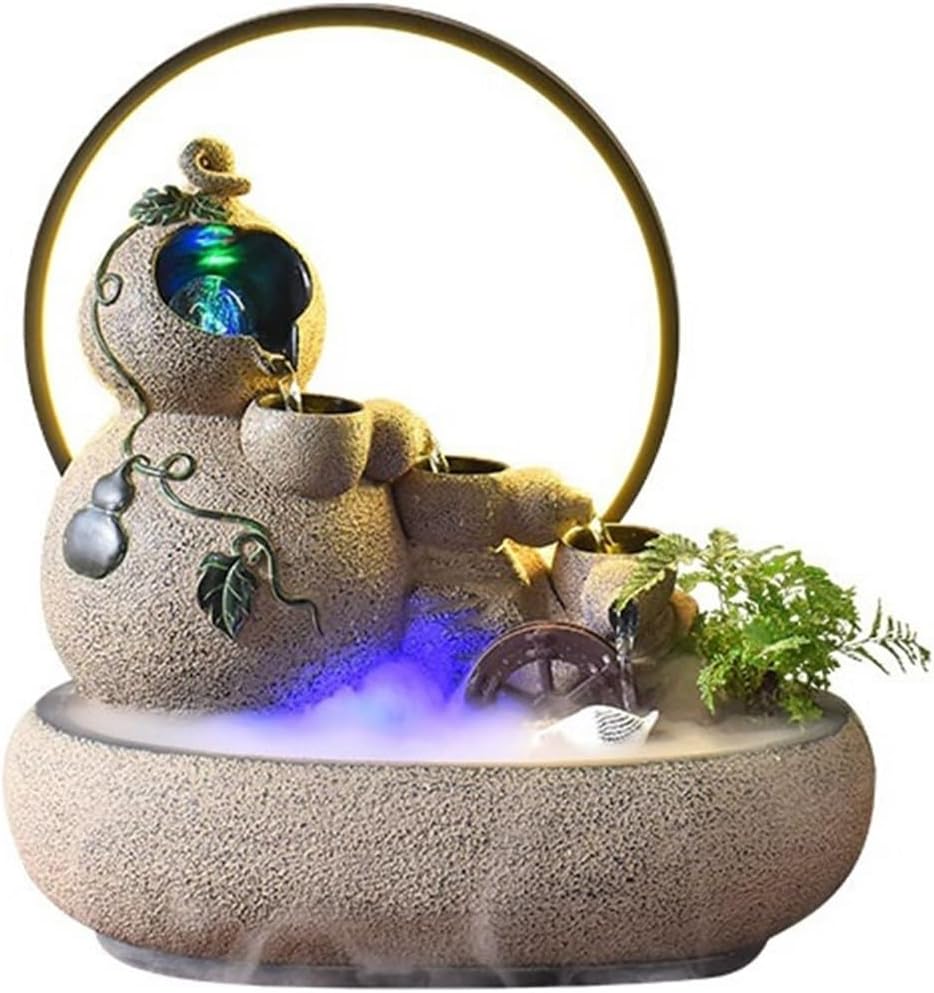 デスクトップ噴水 噴水水機能小さな滝の噴水、瞑想リラクゼーションのためのデスクトップ噴水(Brown)