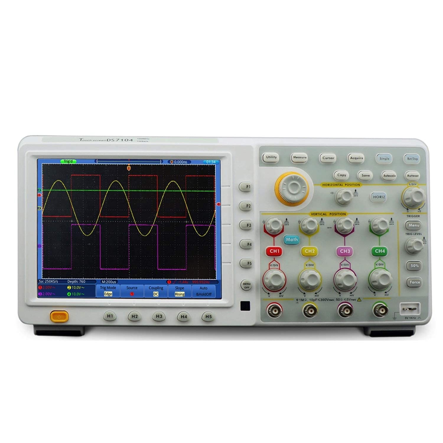 Digital Oscilloscope Digital Oscilloscope 100MHz Bandwidth 1GS/s Sample Rate Touch-Screen DSO 4 Channel 7.6M Record Length Lab Oscilloscopes