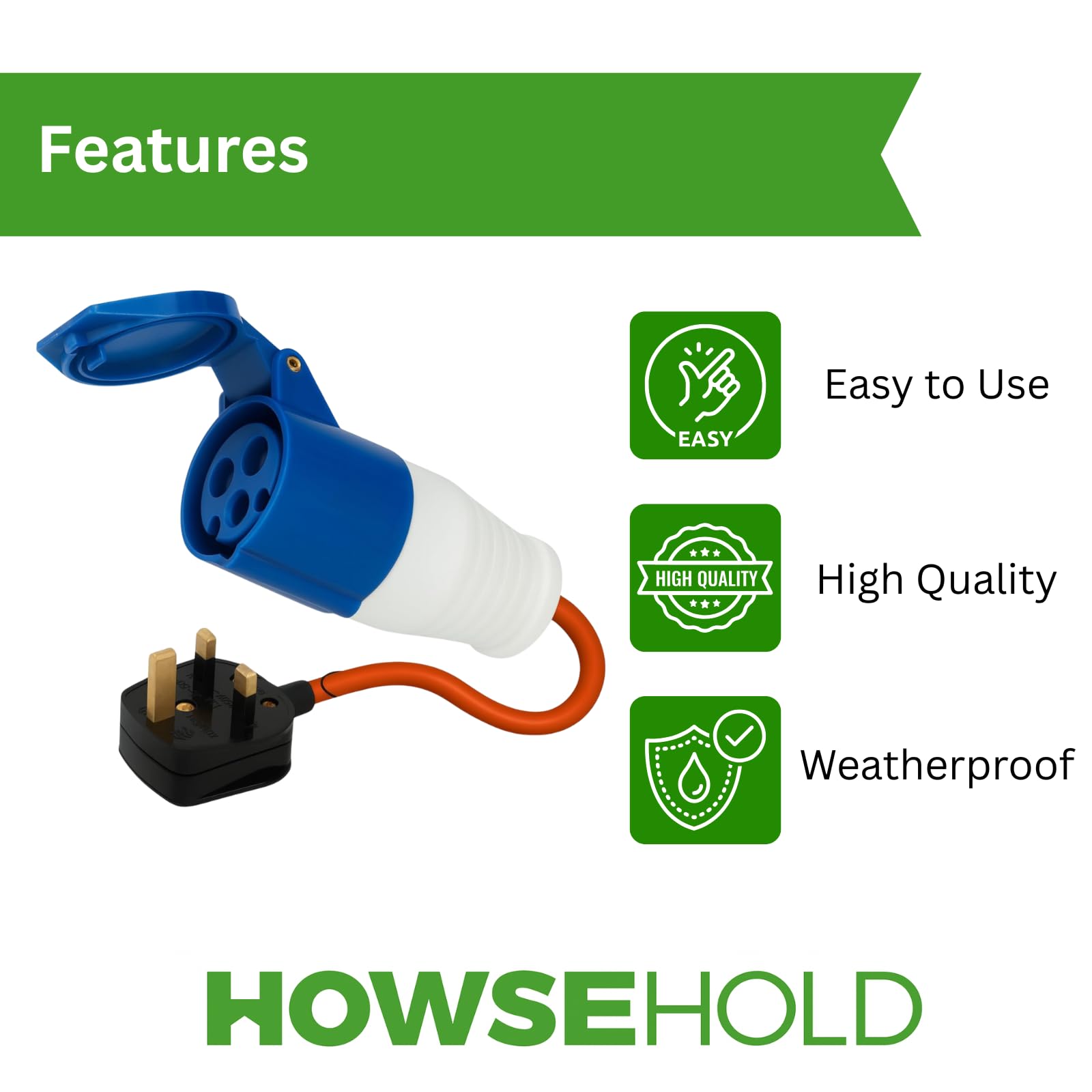 16amp to 13amp Adapter Hook Up Cable 3 Pin UK Electric Hook Up Adapter 230v for Camping Caravan Motorhome Mains to UK Plug (3 Pin to UK Hook Up) — view 3