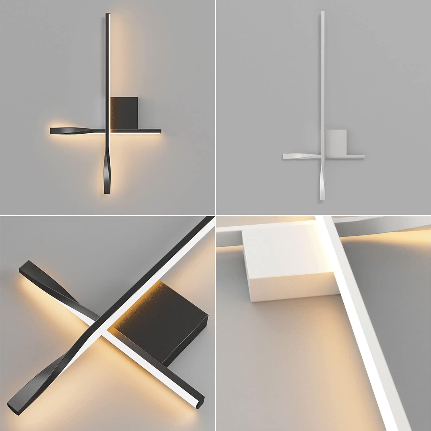 Nowoczesna dekoracyjna lampa ścienna LED do sypialni - liniowa lampa ścienna w kształcie krzyża, długa metalowa lampa z akrylowym kloszem