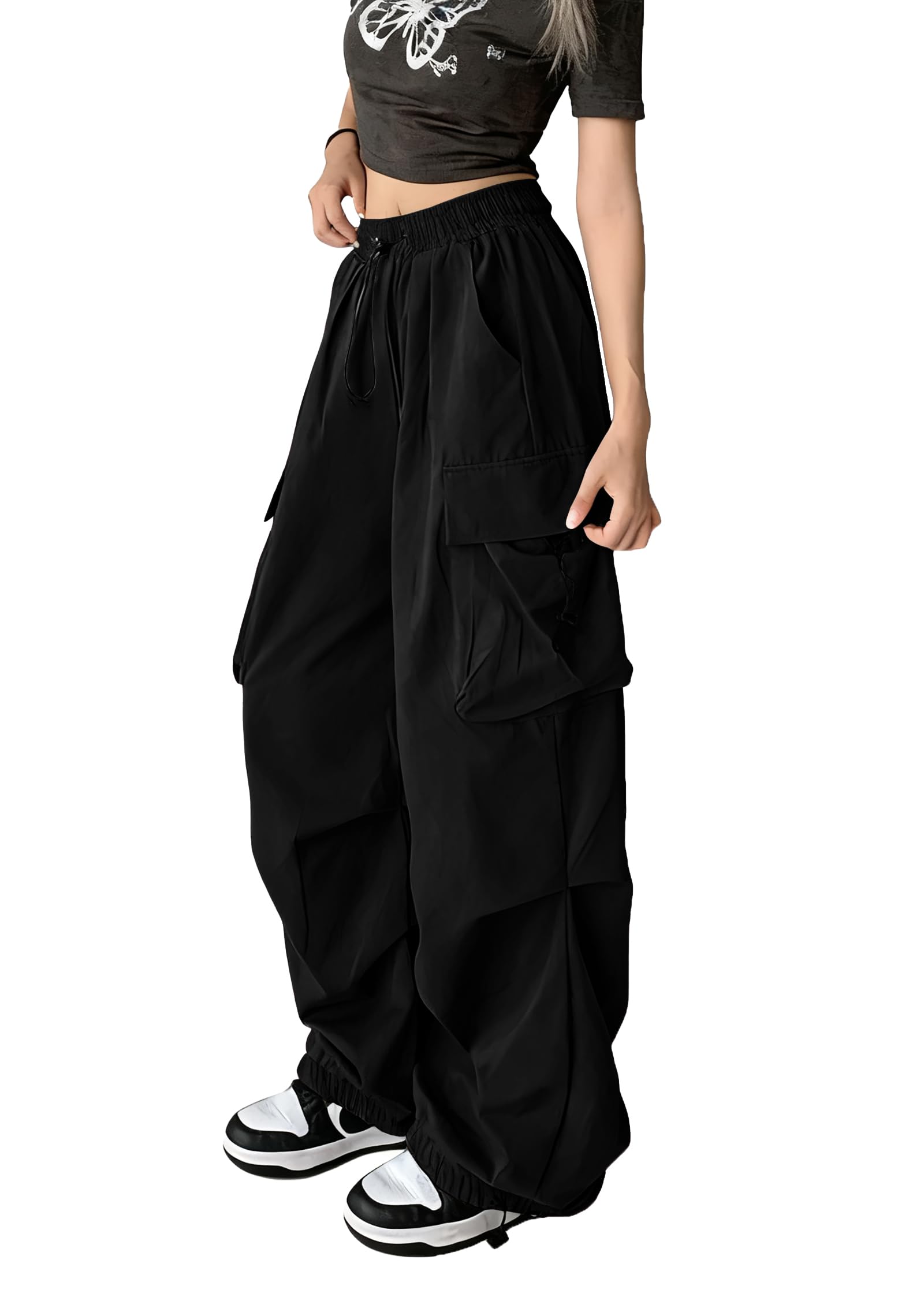 Sponsored Ad – Parachute Cargo Harem Pants Women Gothic Y2k Plus Size Elastic Waist Trousers Harajuku Punk Jogger