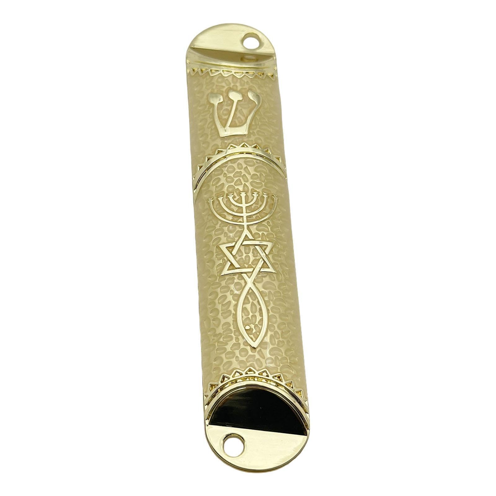 CYDZSRA Exquisite Jewish Mezuzah Case Cover Metal Blessing Handcrafted Ornament Doorway And Decor Jewish Holidays Decor Or Housewarming Gift Mezuzah Case Cover Ornament Home, Beige, Length 10.6cm