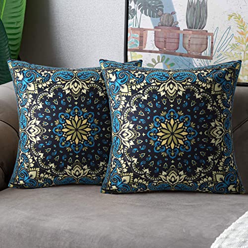 2er Set Dekorativ Kissenbezug Mandala Blume Muster Sofakissen Weich Samt Kissenhüllen 45 x 45 Doppelseitiger Druck Retro Ethnisch Dekokissen Boho Kissen Für Sofa Home Dekor Terrasse Balkon Cover
