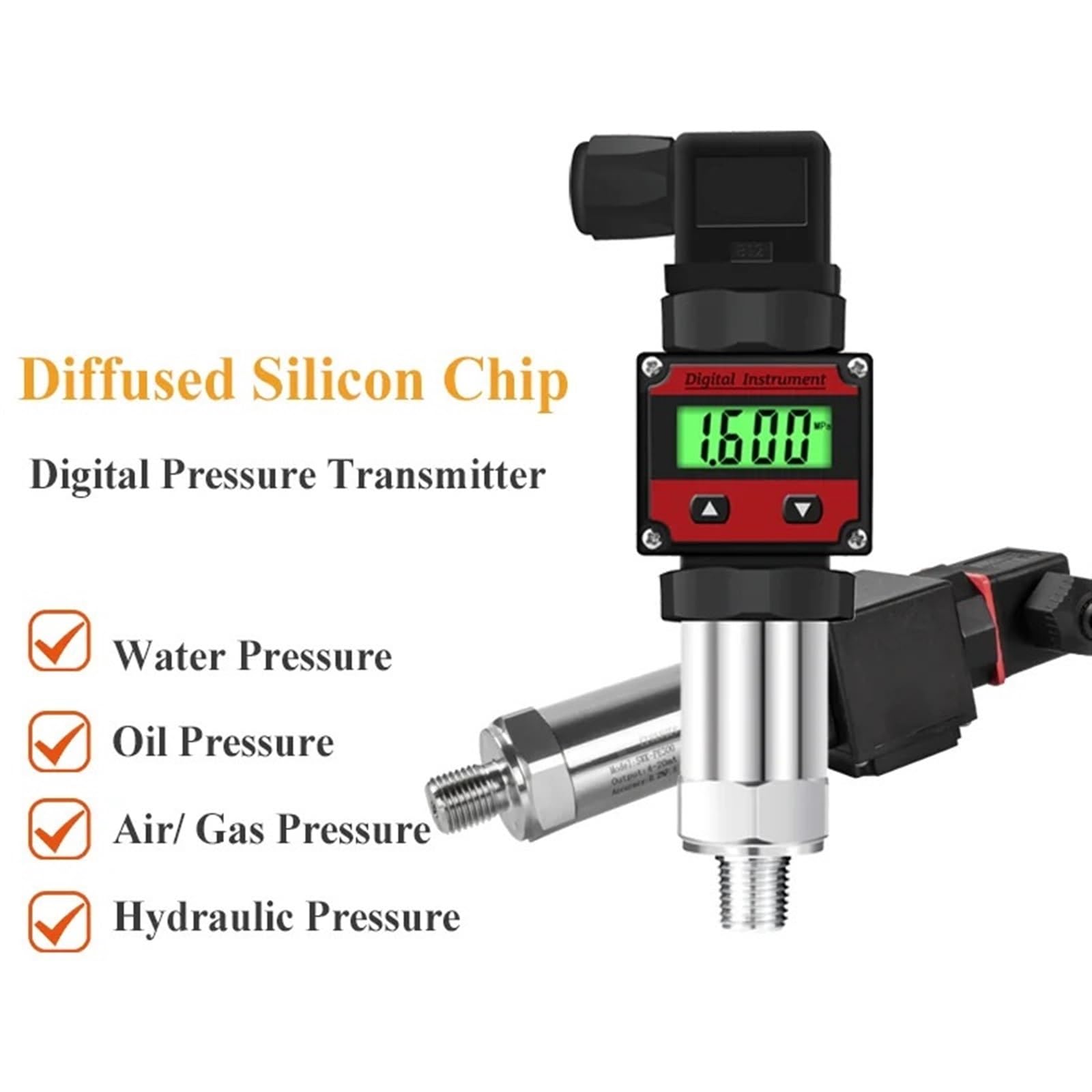 LCD Display Pressure Transmitter -1-600BAR G1/4 Air Water Liquid Oil Pressure Sensor 4-20mA 0-5V 10V RS485 Pressure Transducer Sensor(0-10V Output,0-200bar)